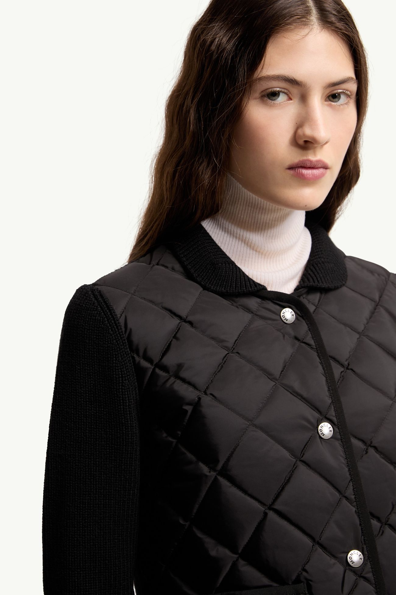 Rautenförmig gesteppte, wattierte Wollstrickjacke Damen Schwarz Moncler 5