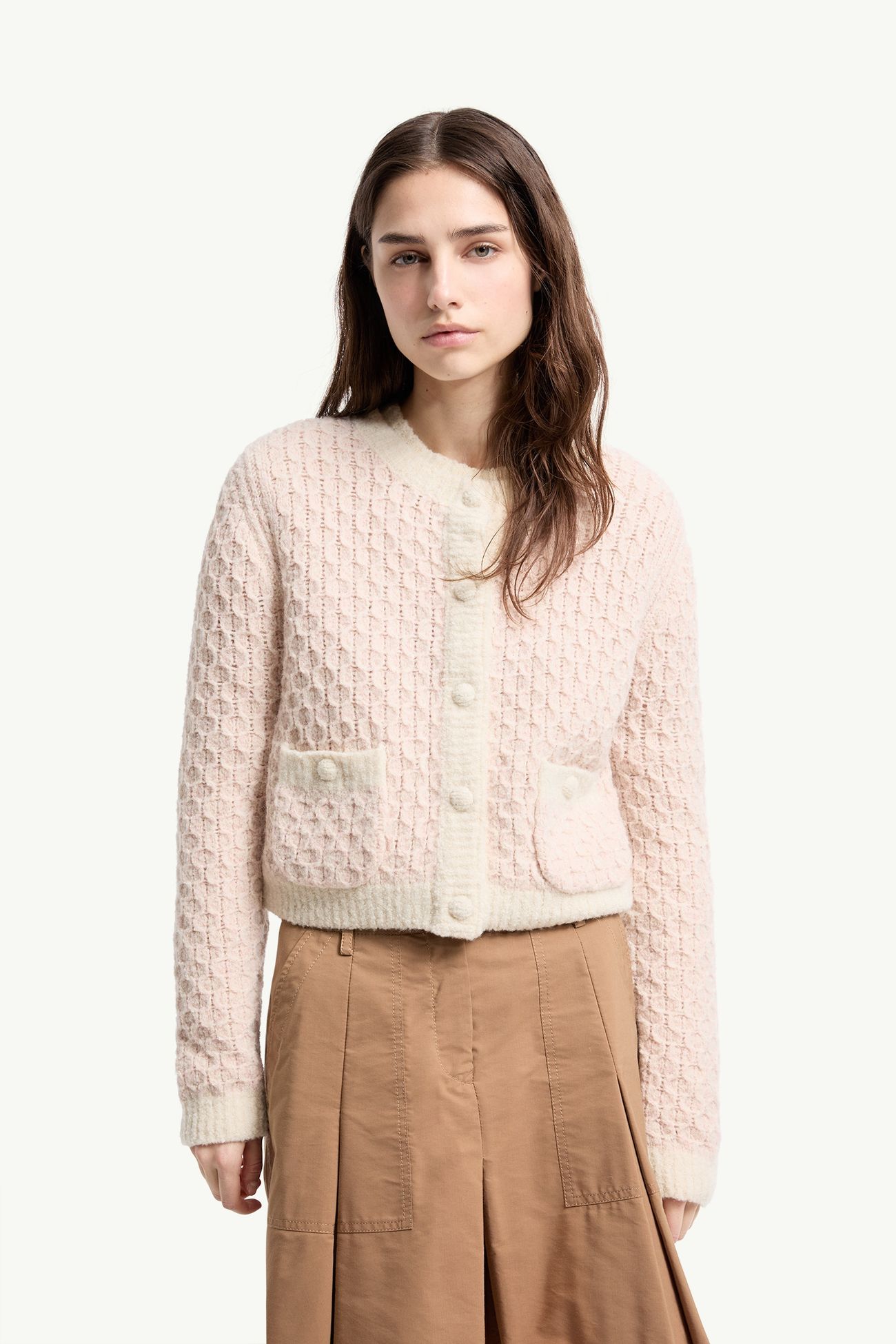 羊毛混紡開襟毛衣 女士 淺粉紅色 Moncler 3