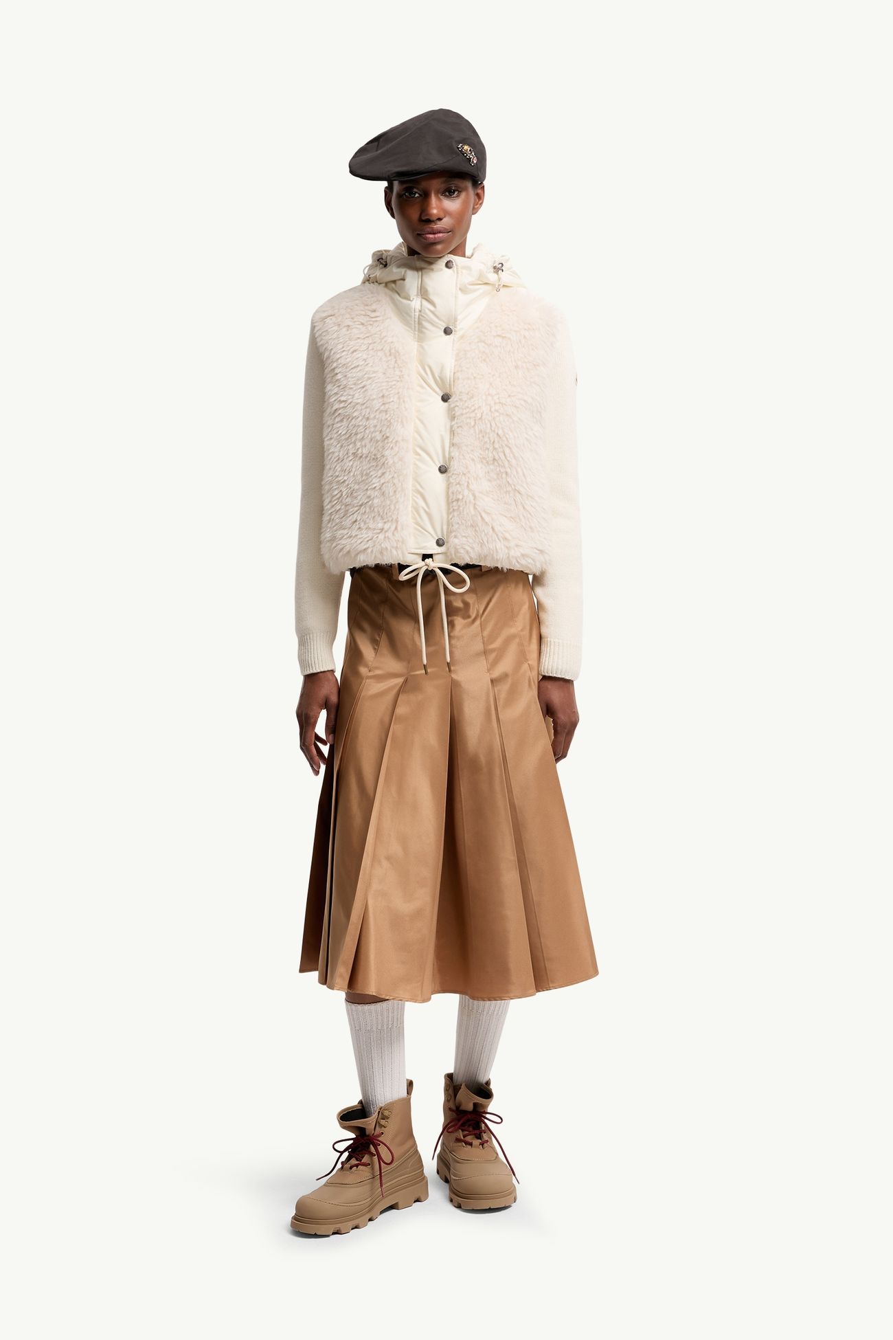 羊毛羊絨混紡夾層拉鏈開襟毛衣 女士 白色 Moncler 0