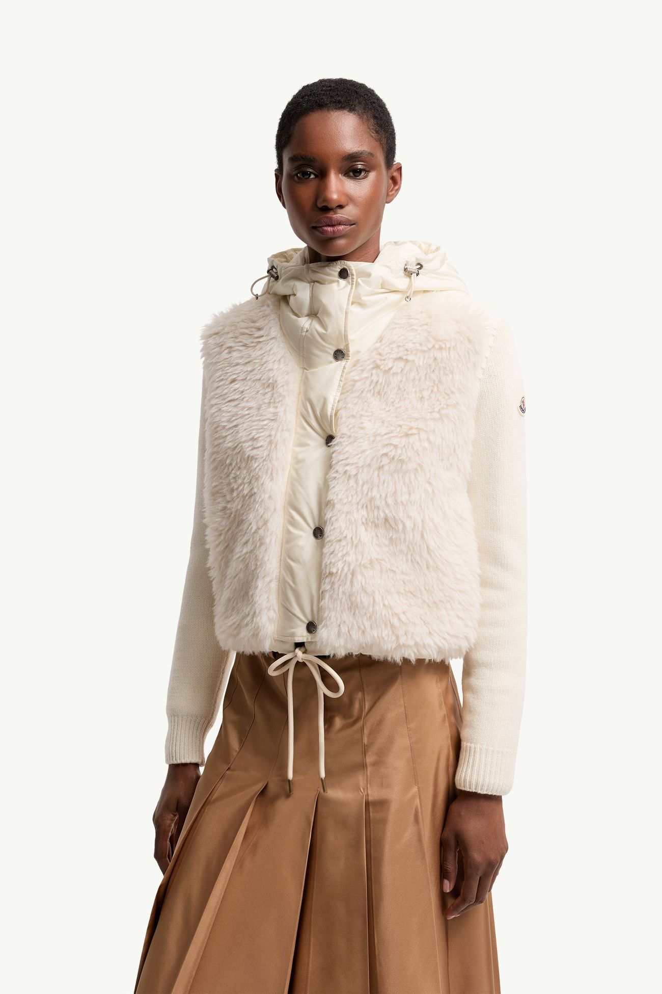 Wattierte Strickjacke aus Woll-Kaschmir-Mischung mit Reißverschluss Damen Weiß Moncler 3