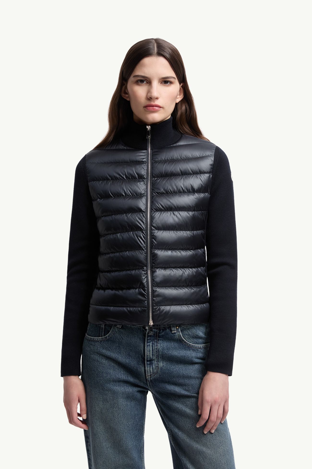 Cardigan zippé matelassé en laine Femmes Bleu marine Moncler 3