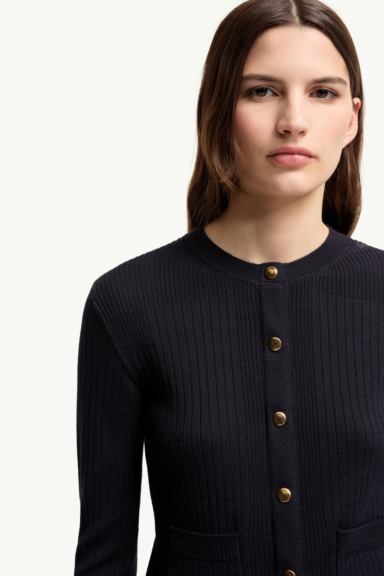 Strickjacke aus Wollmischung mit Lederlogo Damen Dunkelblau Moncler 5
