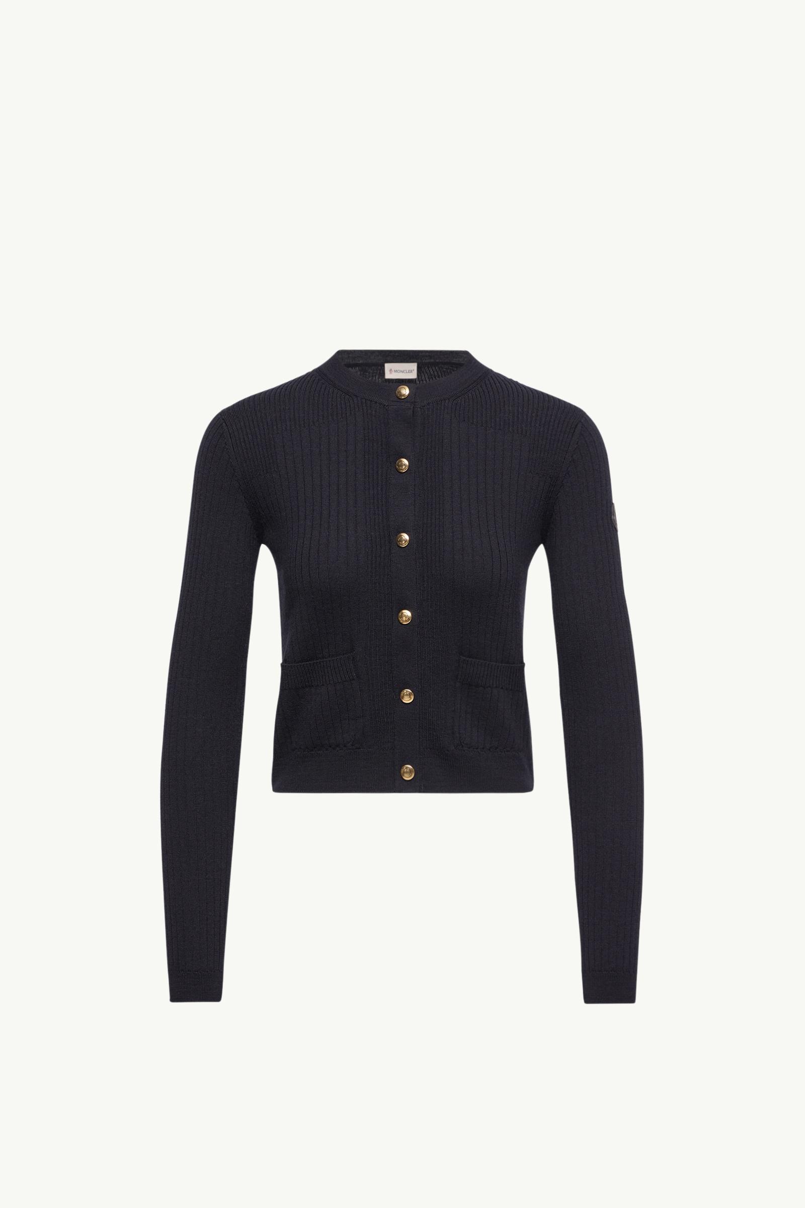 Leather Logo Wool Blend Cardigan Women Dark Blue Moncler, 1 of 0