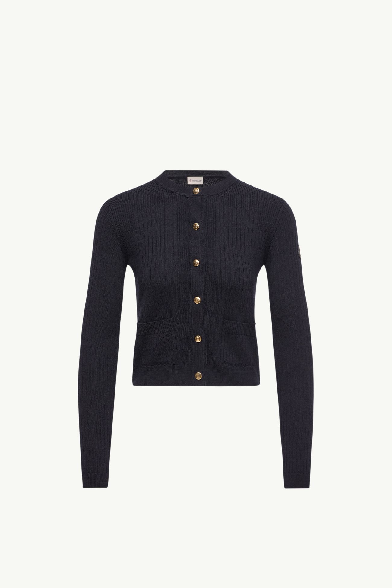 Leather Logo Wool Blend Cardigan Women Dark Blue Moncler 2
