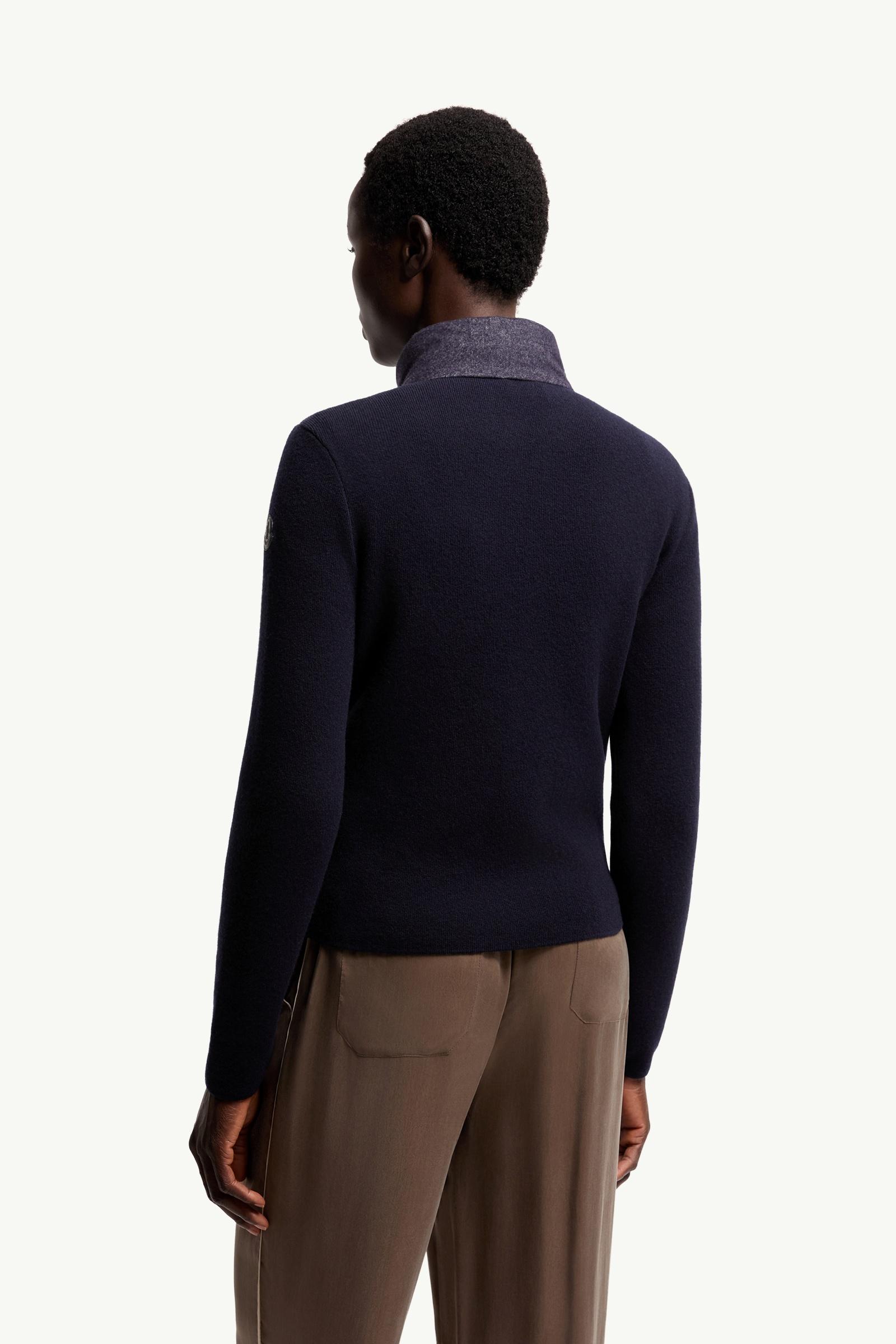 Navy Blue Wool & Cashmere Padded Zip-Up Cardigan - Sweaters