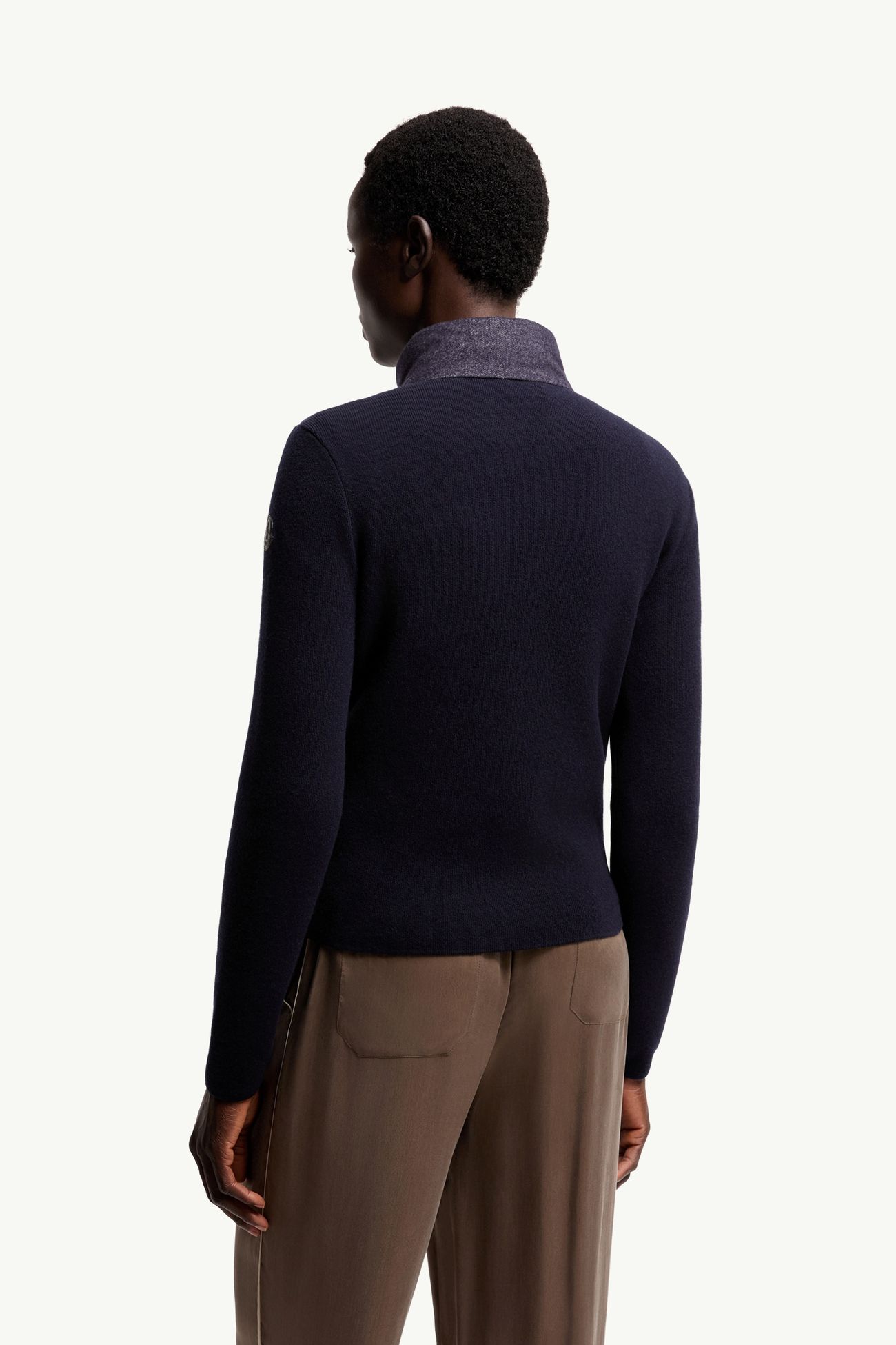Cardigan zippé matelassé en laine et cachemire Femmes Bleu marine Moncler 4