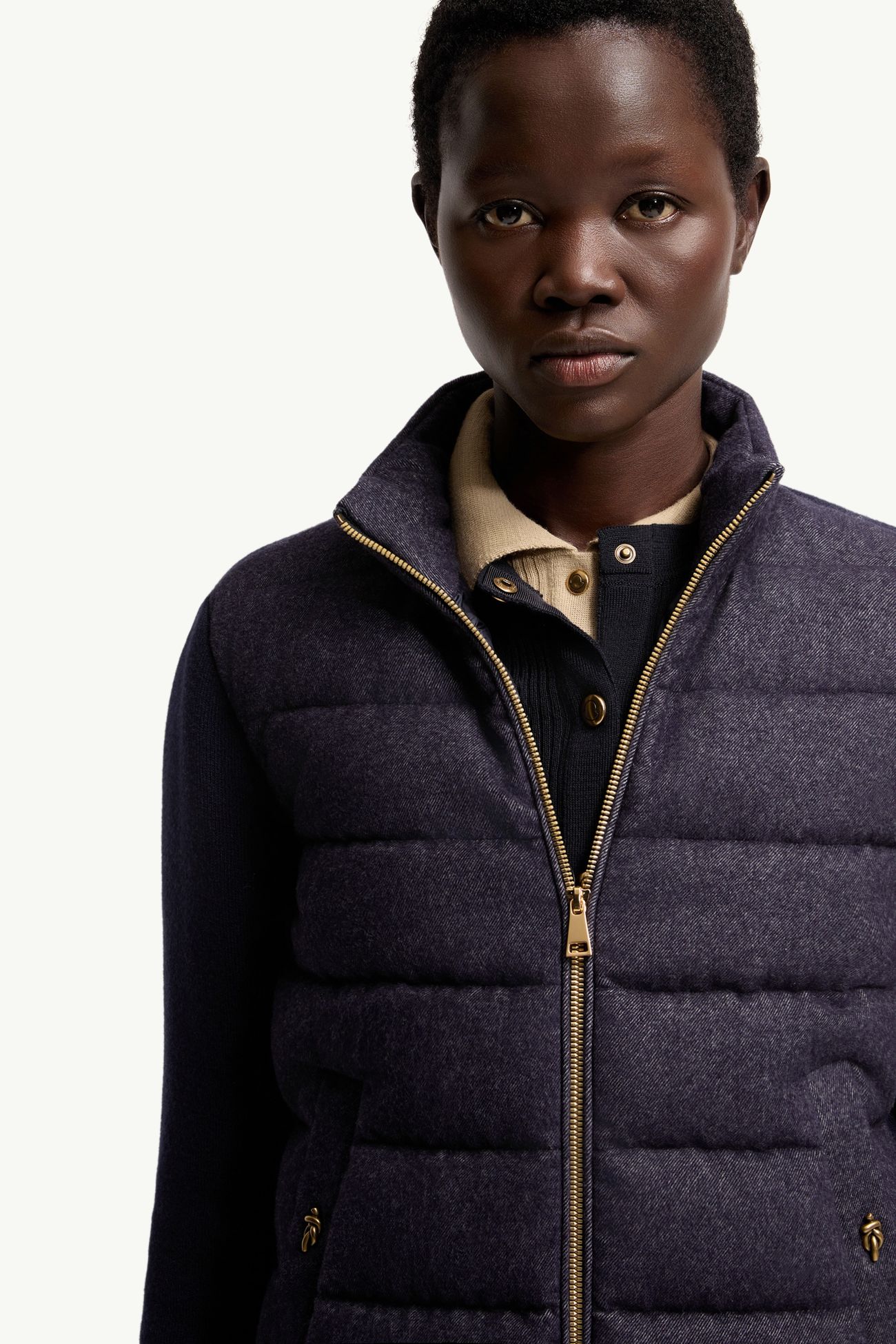Cardigan zippé matelassé en laine et cachemire Femmes Bleu marine Moncler 5