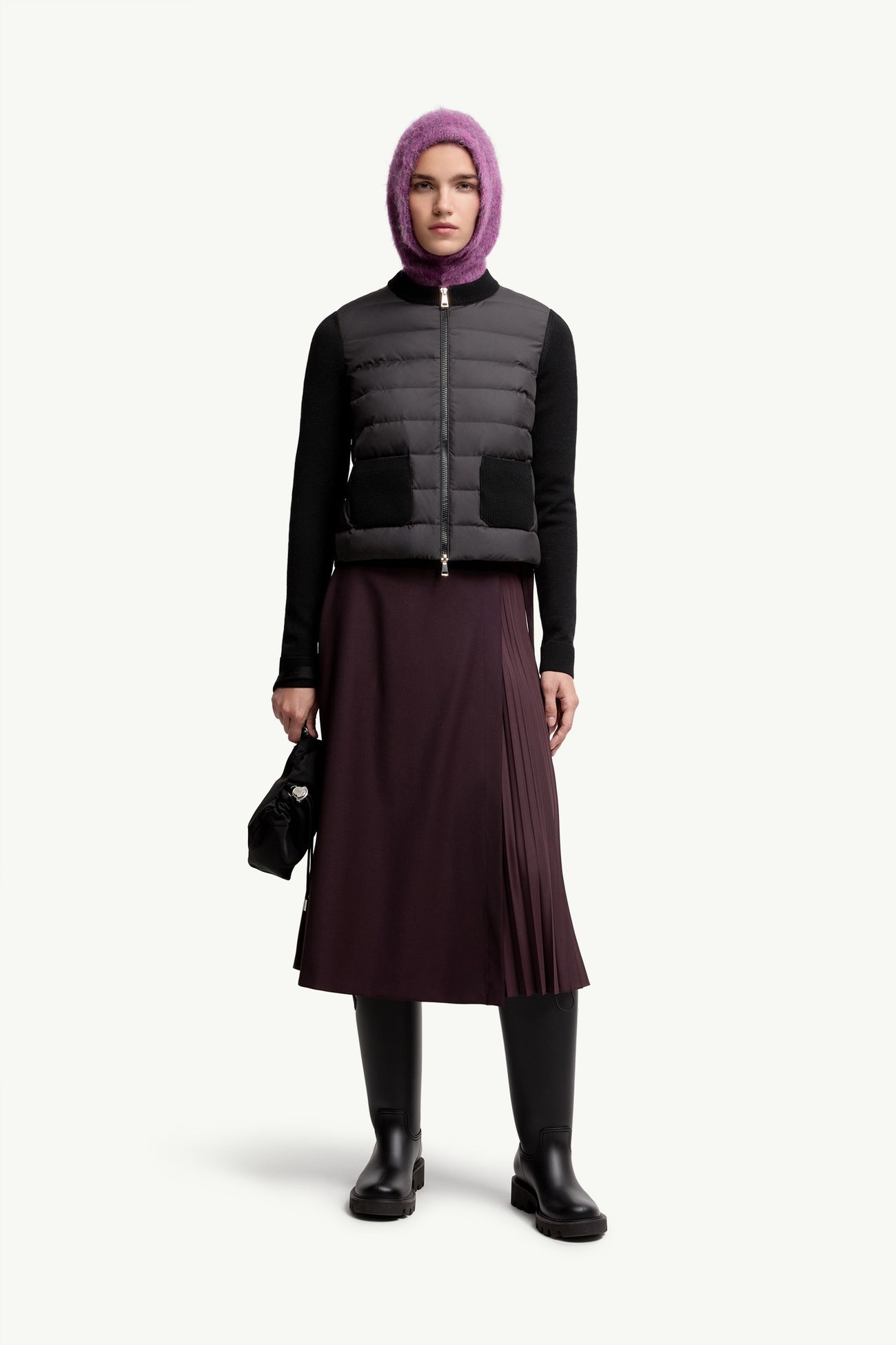 Wattierte Strickjacke aus Wolle mit Reißverschluss Damen Schwarz Moncler 0