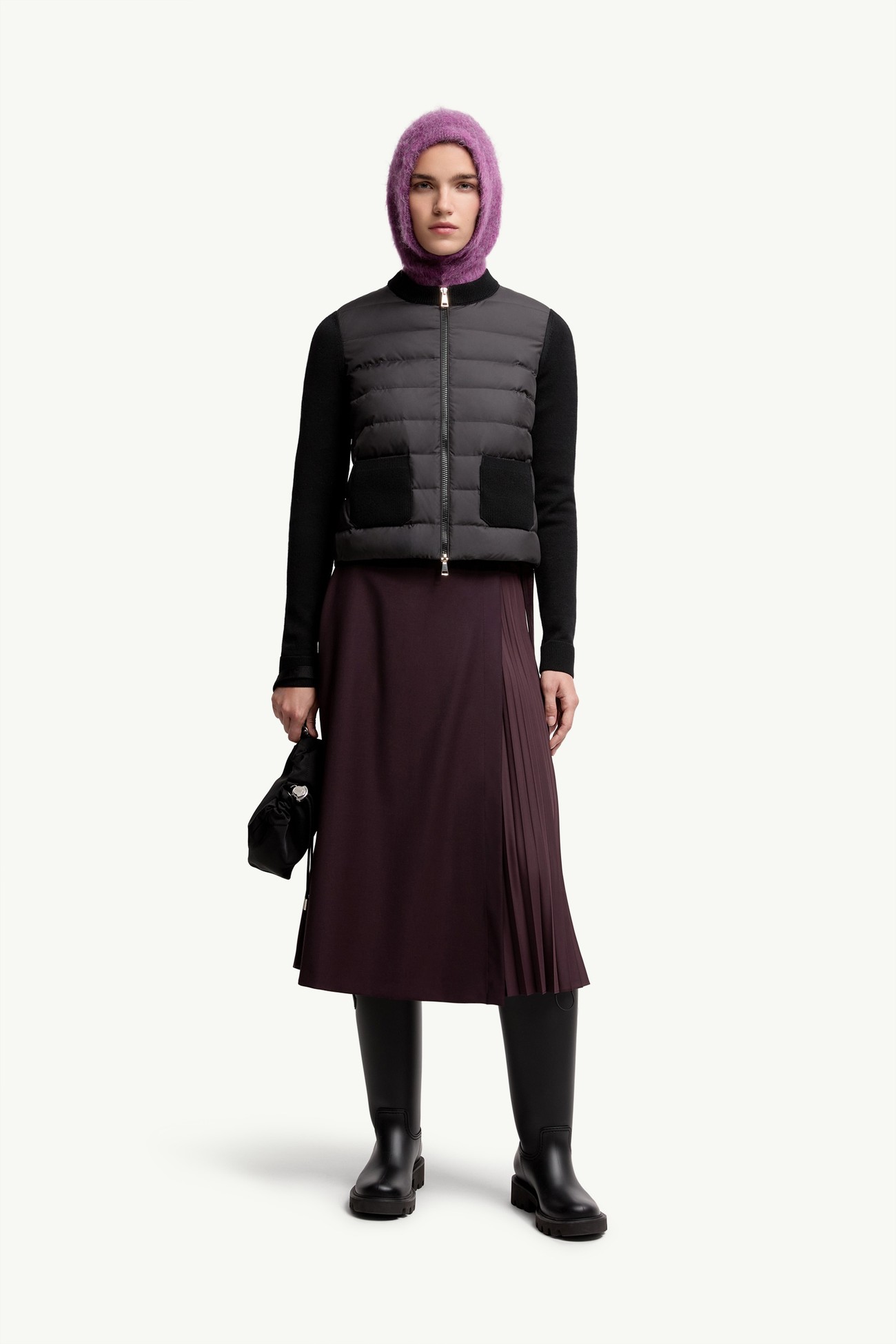 Wool Padded Zip-Up Cardigan Women Black Moncler 0