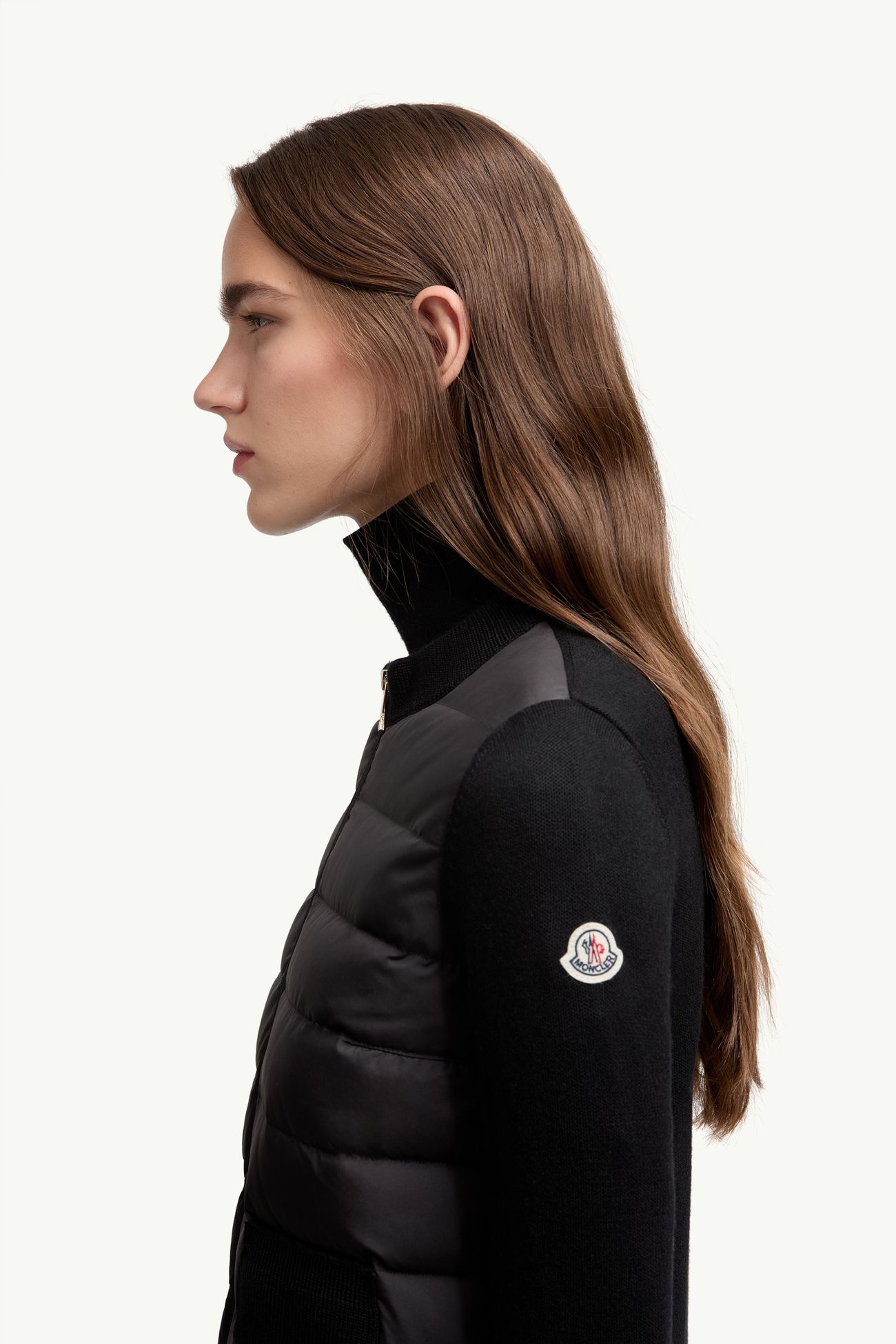 Wattierte Strickjacke aus Wolle mit Reißverschluss Damen Schwarz Moncler 1