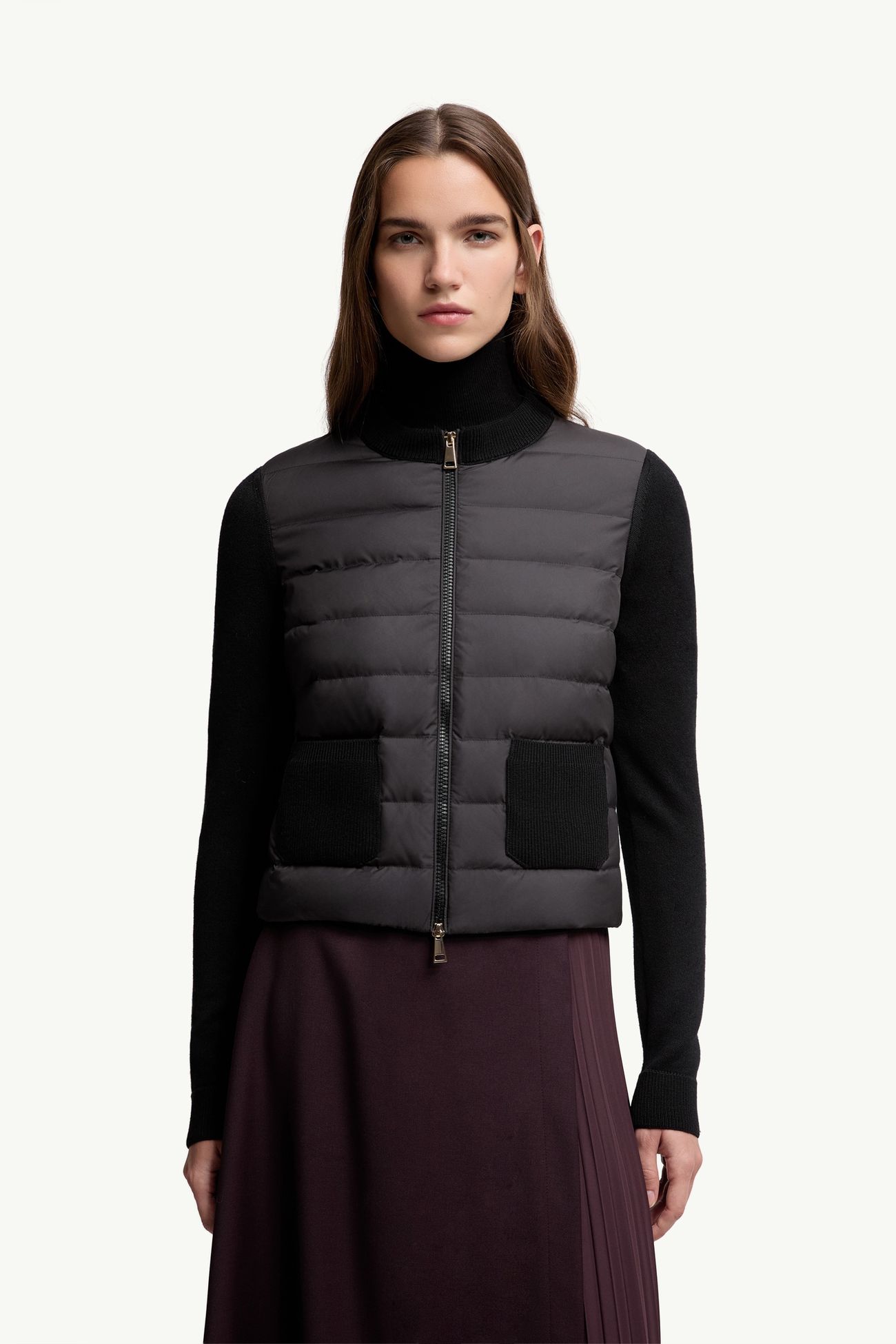 Wool Padded Zip-Up Cardigan Women Black Moncler 3