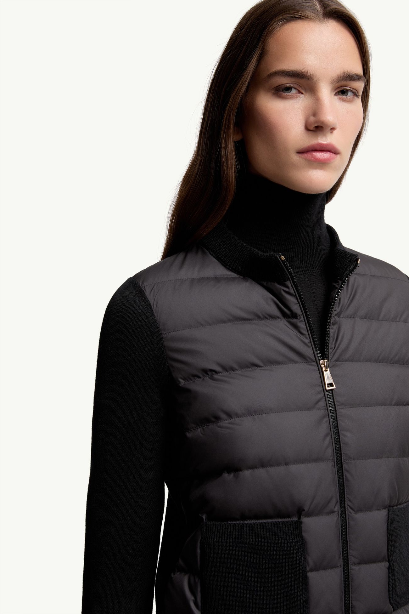 Wool Padded Zip-Up Cardigan Women Black Moncler 5