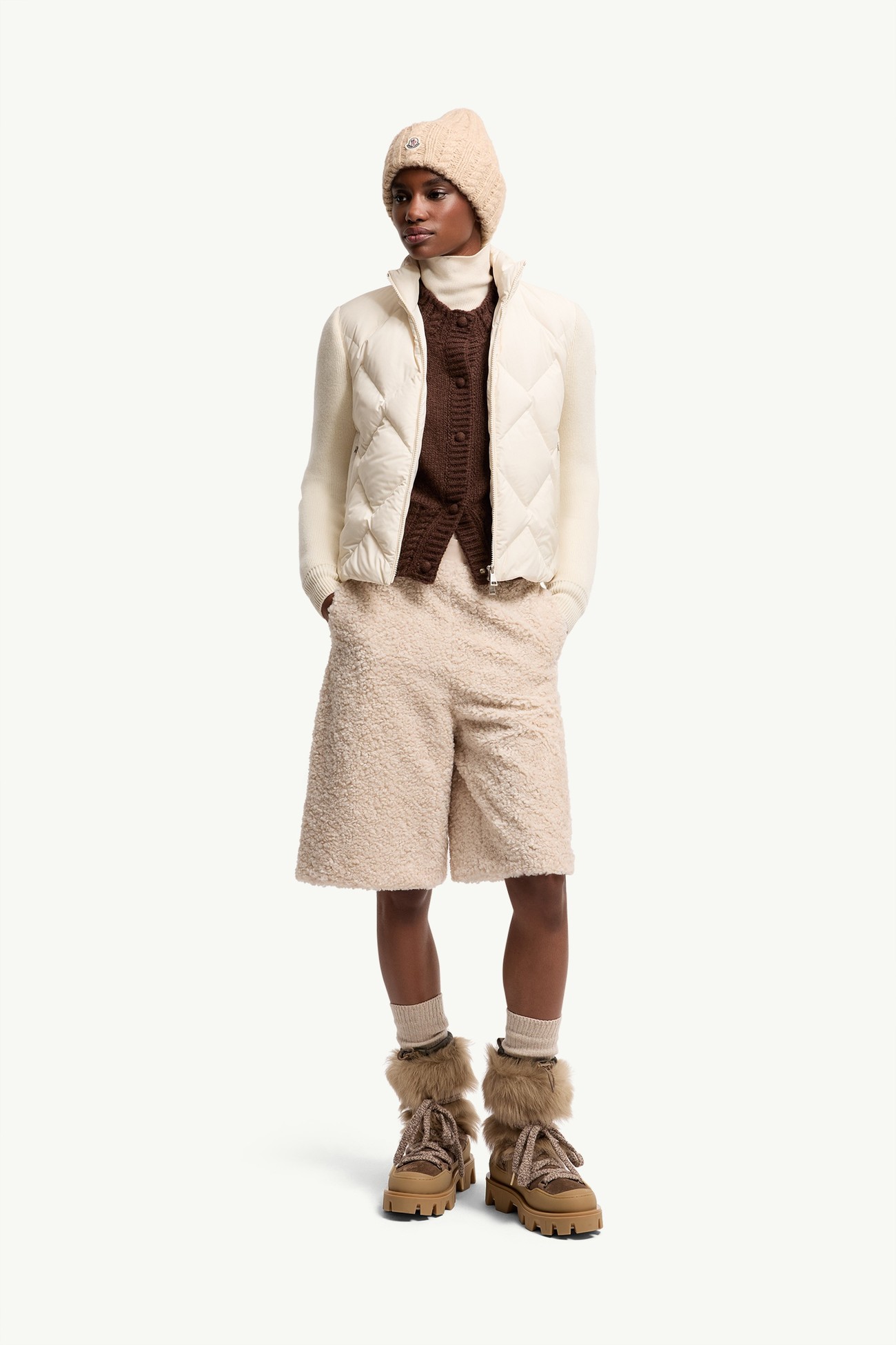 Cardigan zippé matelassé en laine et cachemire Femmes Blanc Moncler 0