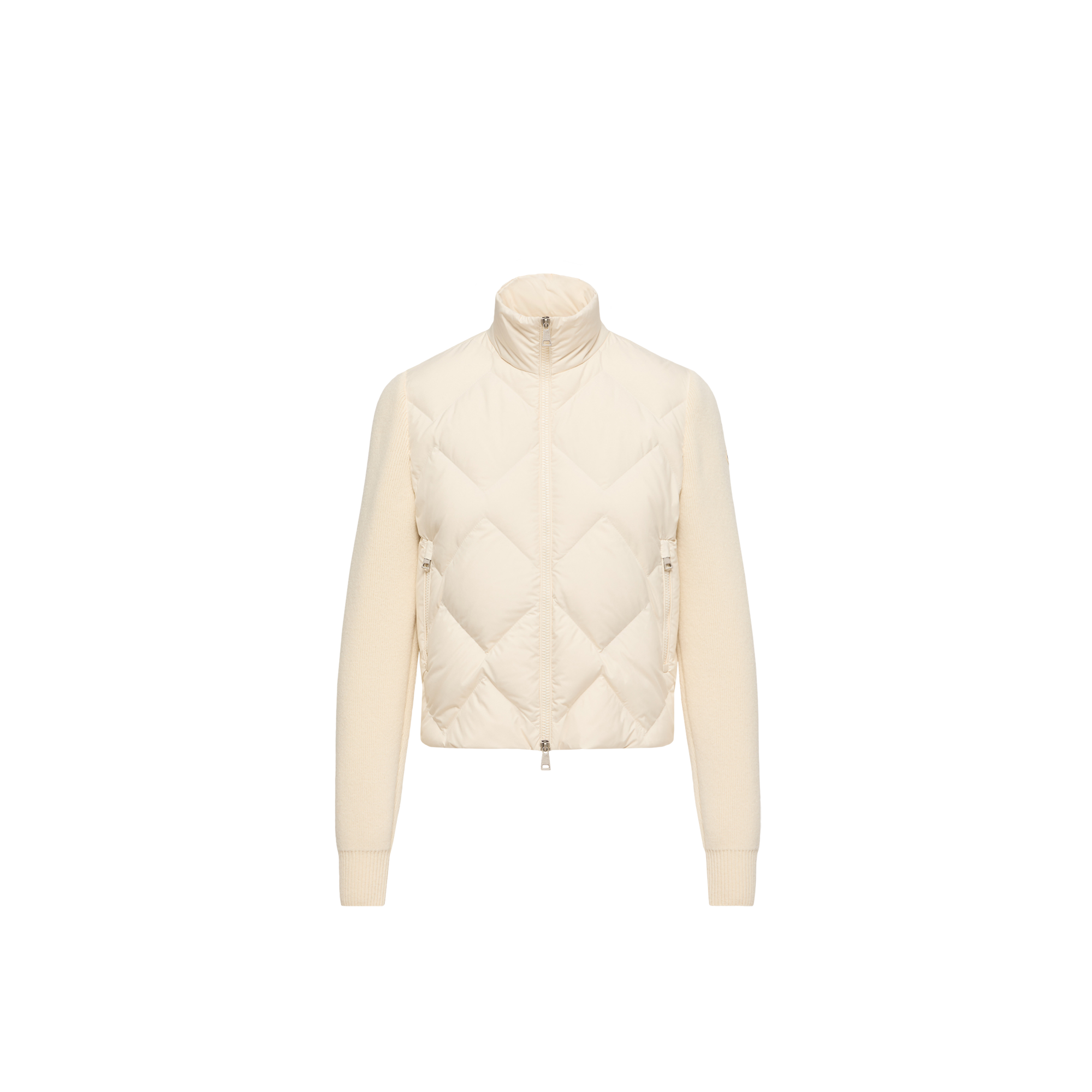 Moncler Cardigan Zippé Matelassé En Laine Et Cachemire, Femme, Blanc, Taille: L In Neutral