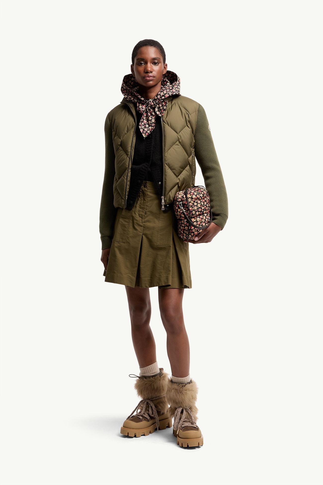 羊毛和羊絨夾層拉鏈開襟毛衣 女士 橄欖綠色 Moncler 0