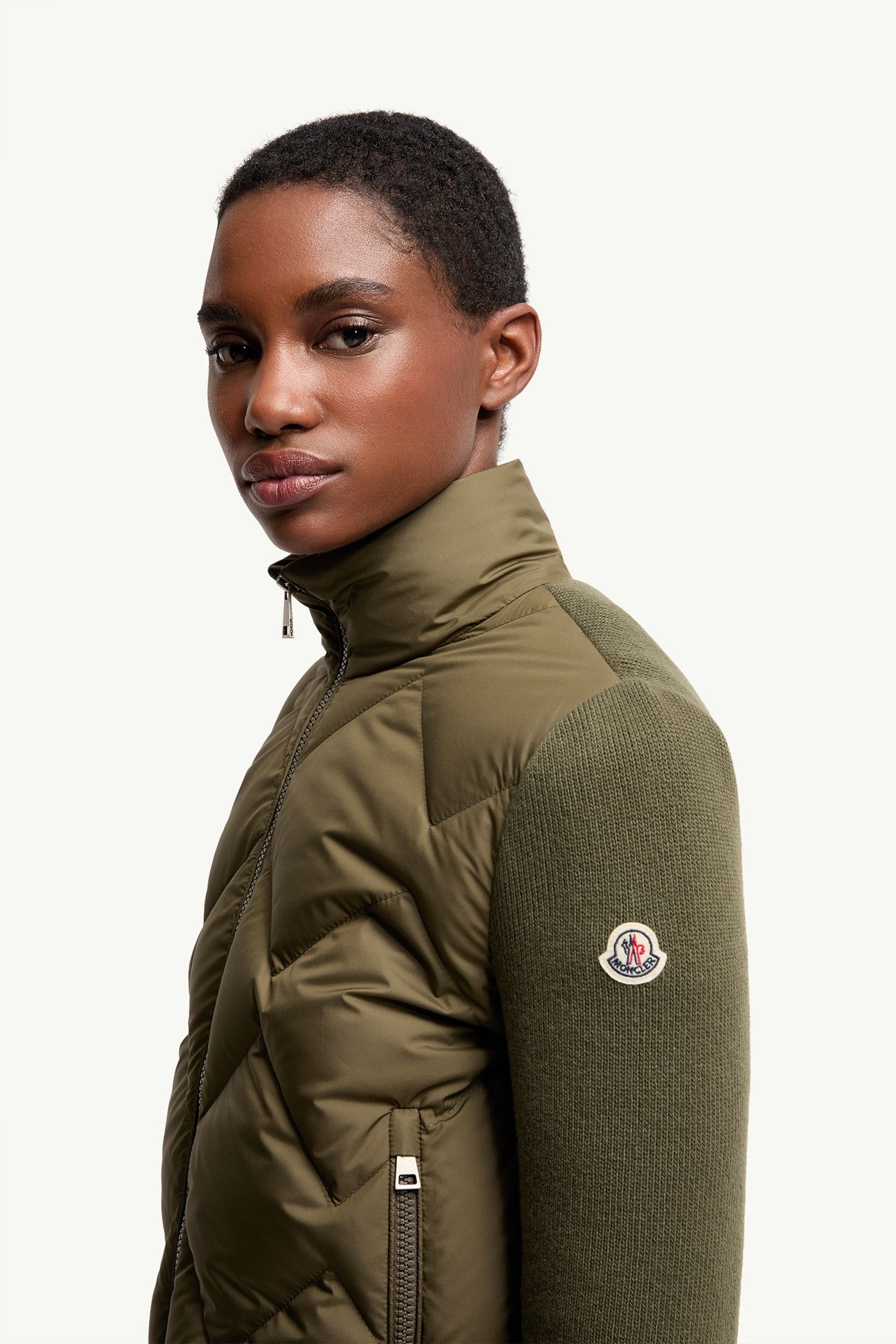 Wool & Cashmere Padded Zip-Up Cardigan Women Olive Green Moncler 1