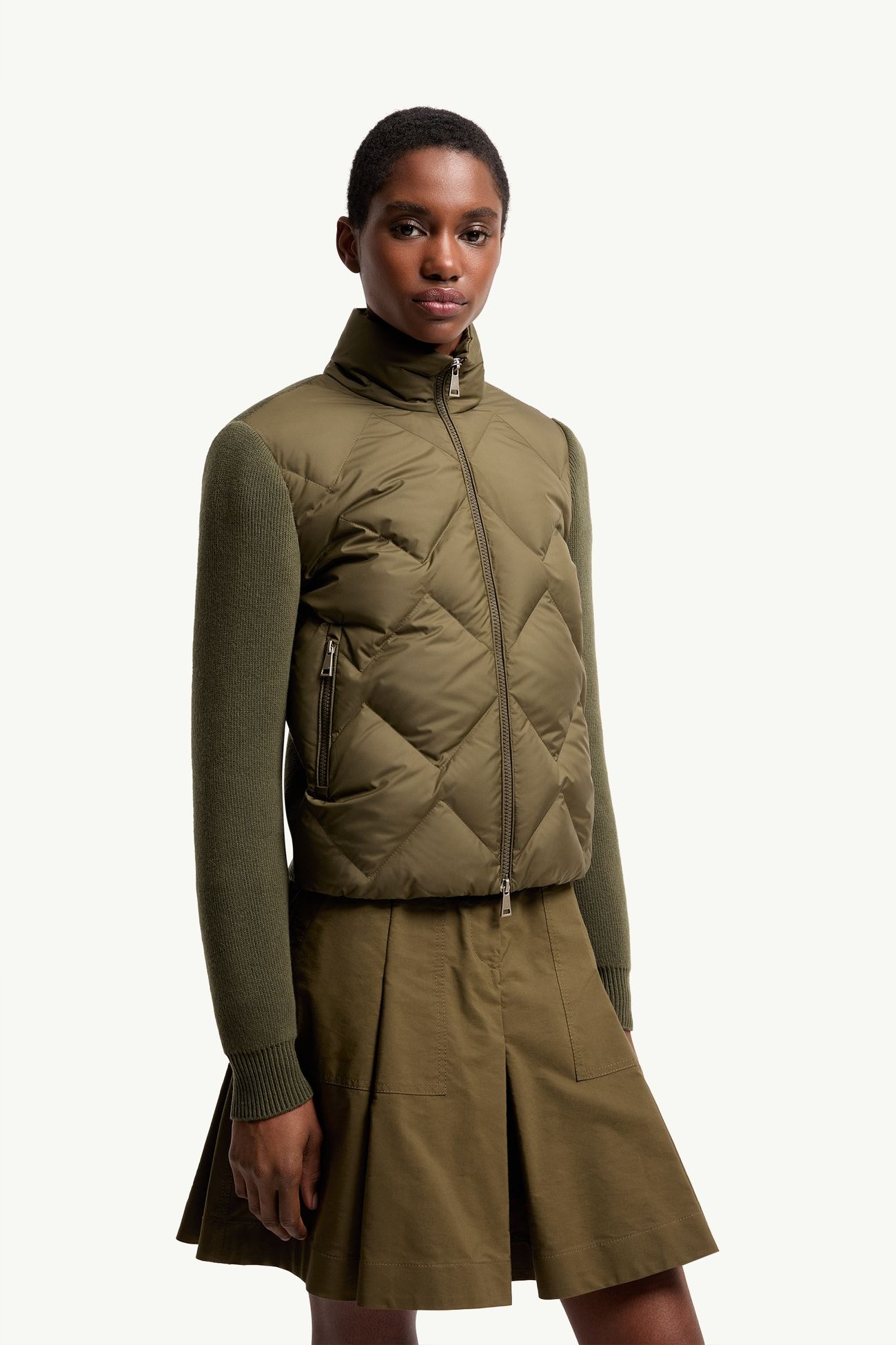 羊毛和羊絨夾層拉鏈開襟毛衣 女士 橄欖綠色 Moncler 3