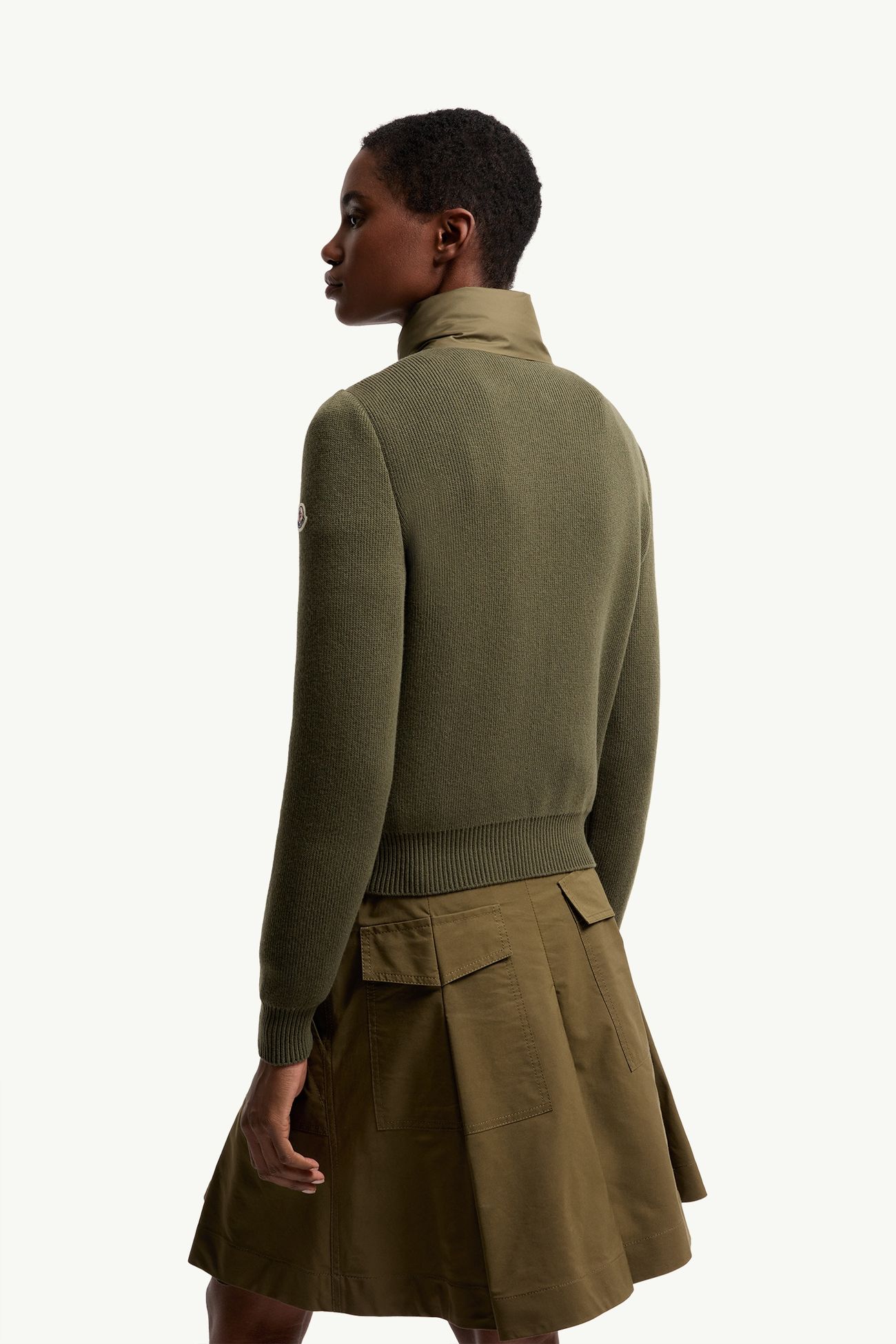 Wool & Cashmere Padded Zip-Up Cardigan Women Olive Green Moncler 4