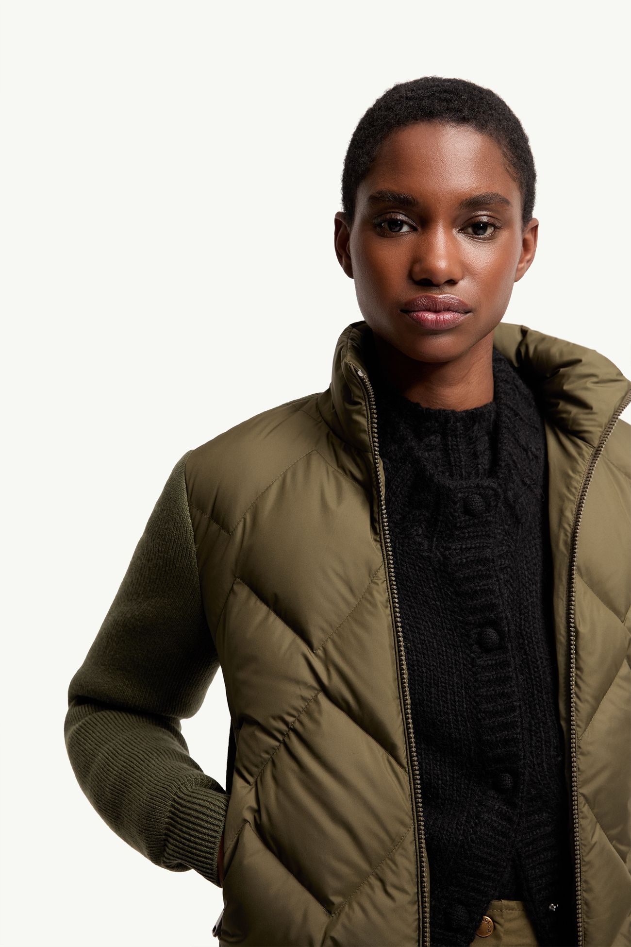 羊毛和羊絨夾層拉鏈開襟毛衣 女士 橄欖綠色 Moncler 5