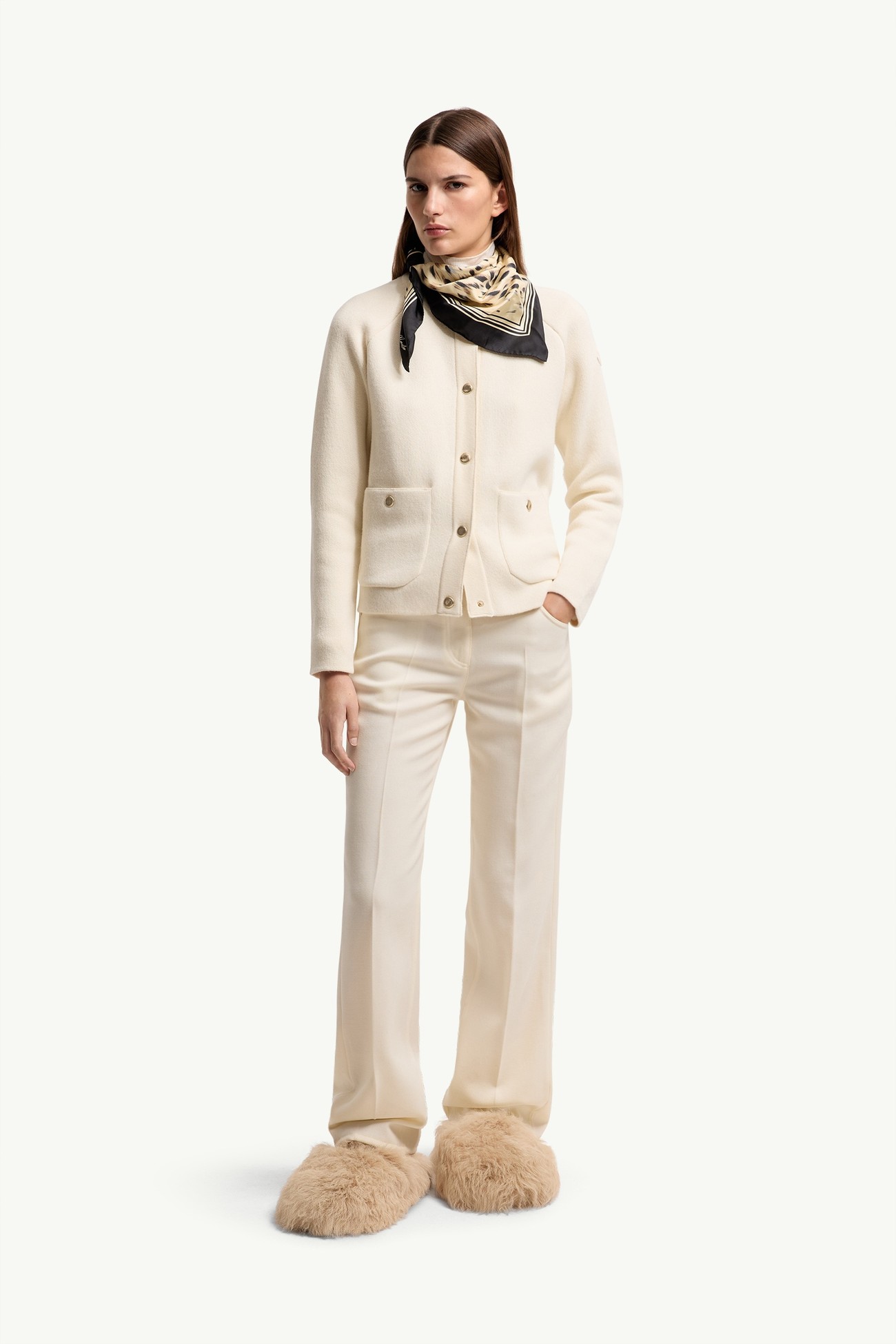 Cárdigan de mezcla de lana y cachemira Mujer Blanco Marfil Moncler 0