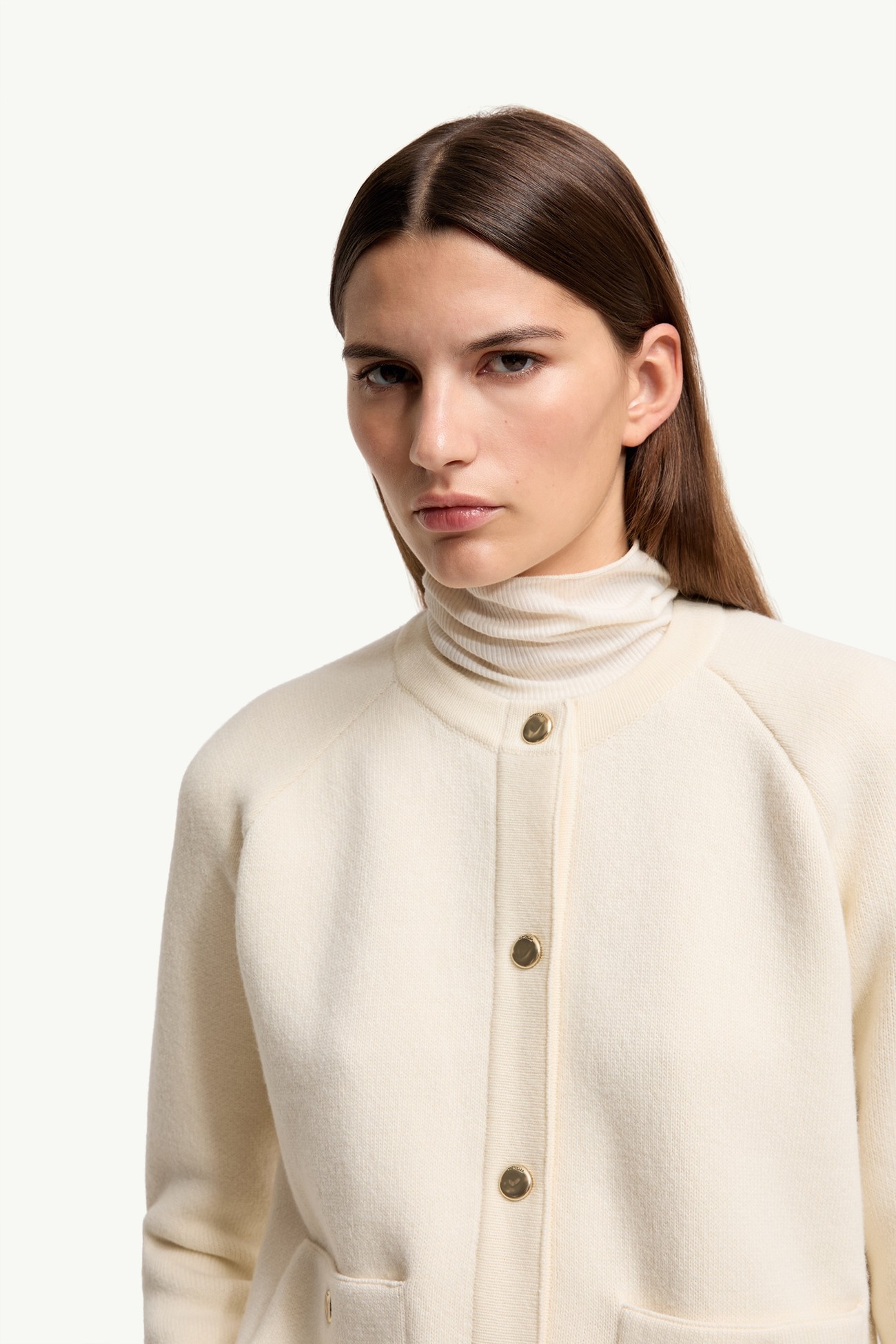 羊毛羊絨混紡開襟毛衣 女士 象牙白色 Moncler 5