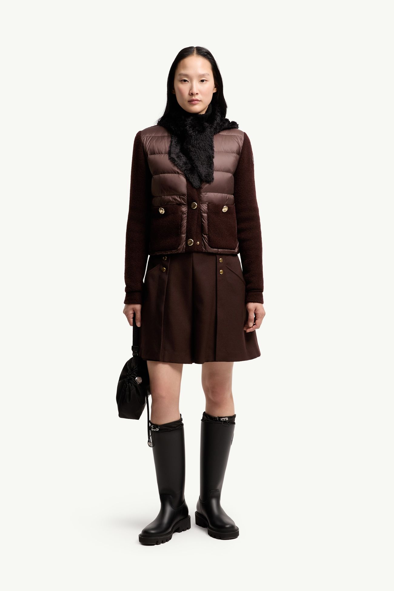 Bouclé Wool Blend Padded Cardigan Women Brown Moncler 0