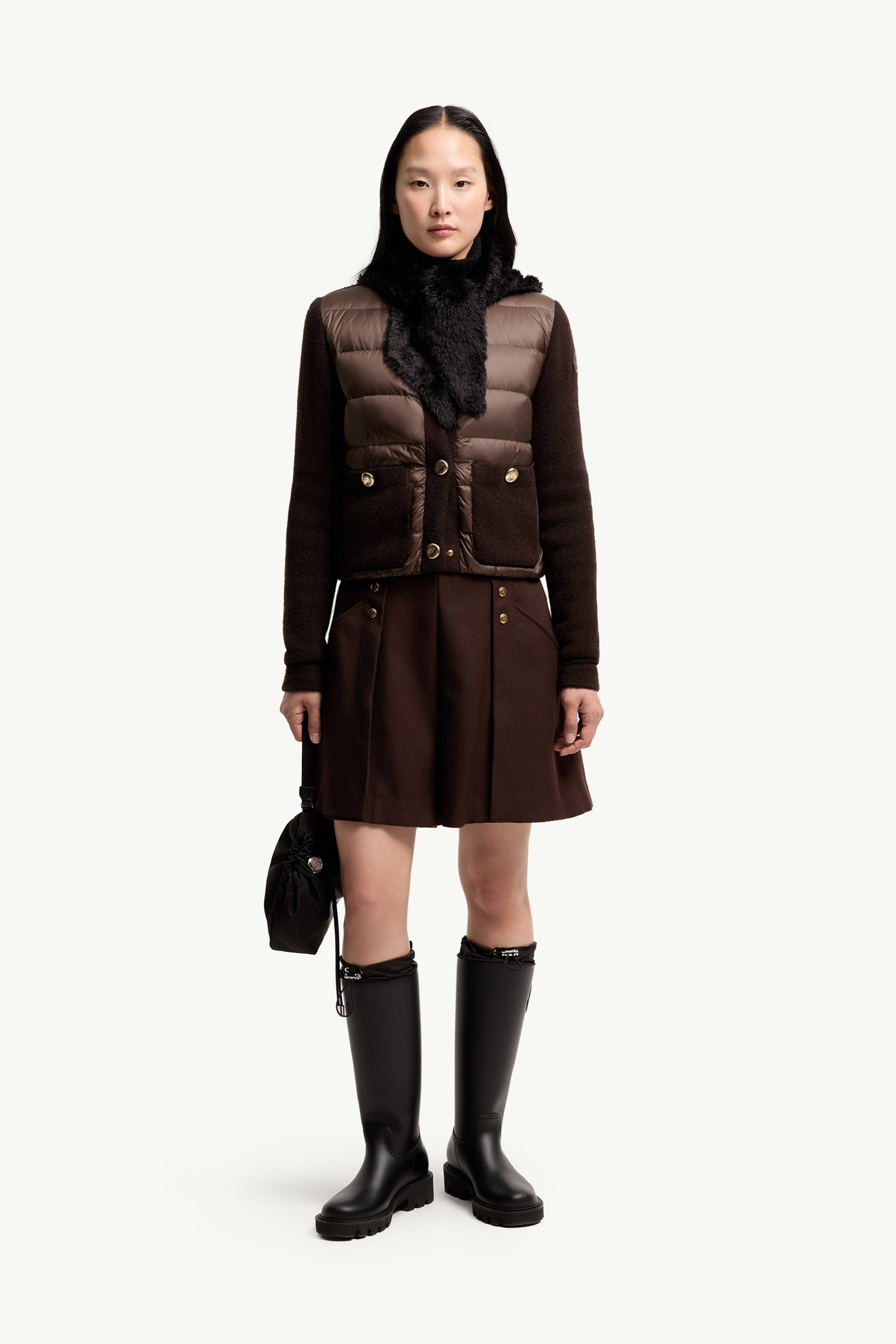 Cardigan Imbottito in Misto Lana Bouclé Donna Marrone Moncler 0