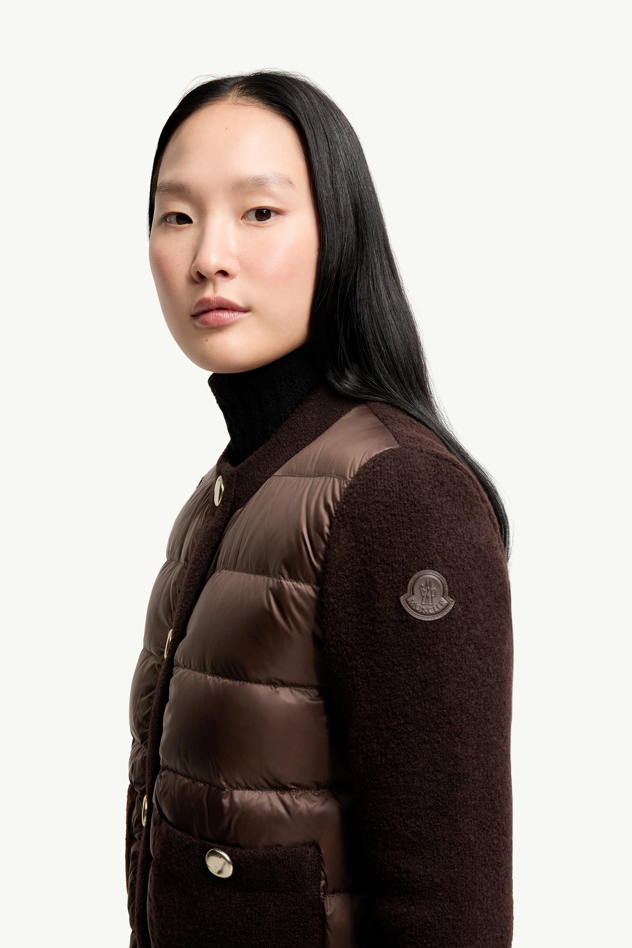 Bouclé Wool Blend Padded Cardigan Women Brown Moncler 1