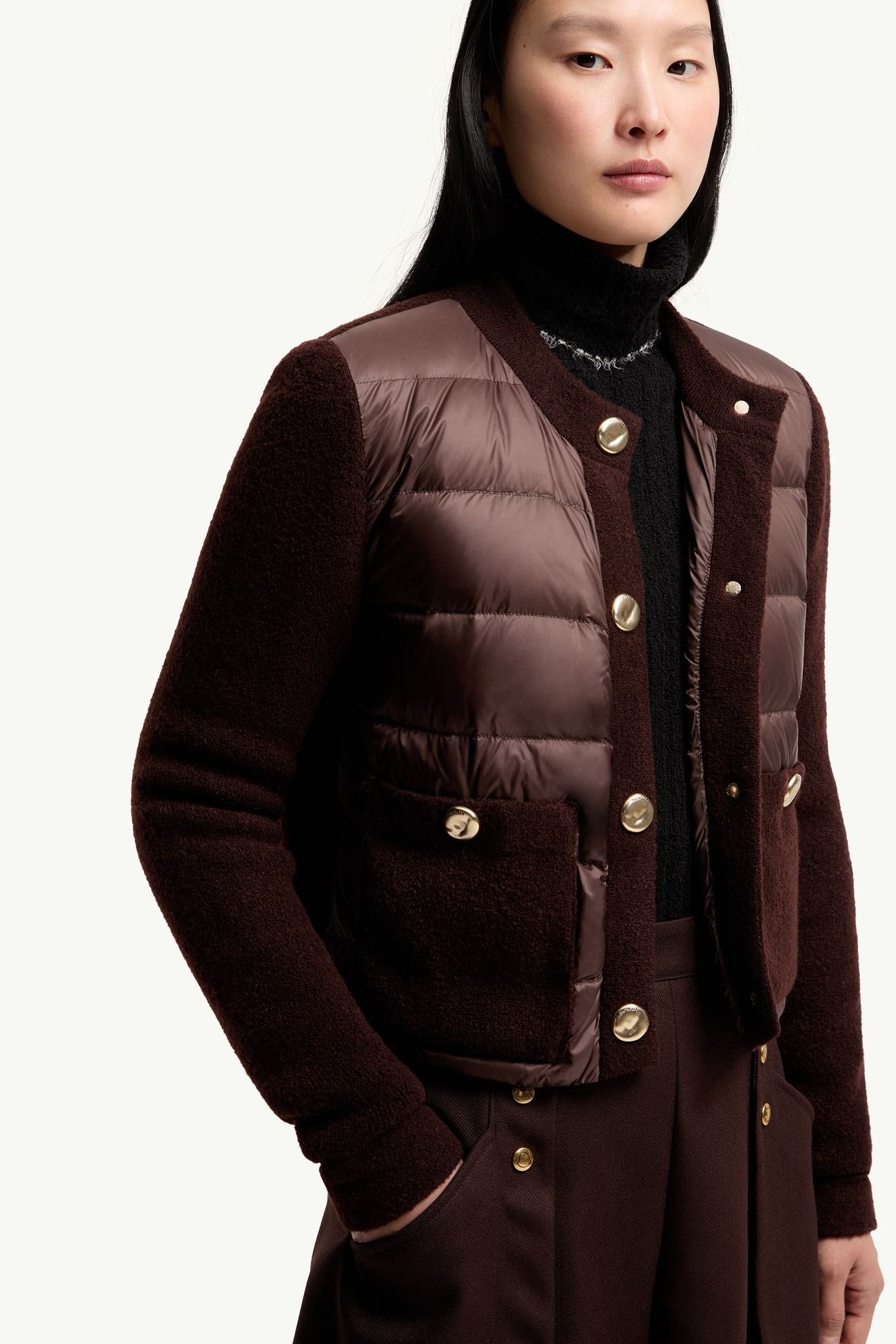 女士羊毛混纺加衬开衫 女士 棕色 Moncler 5
