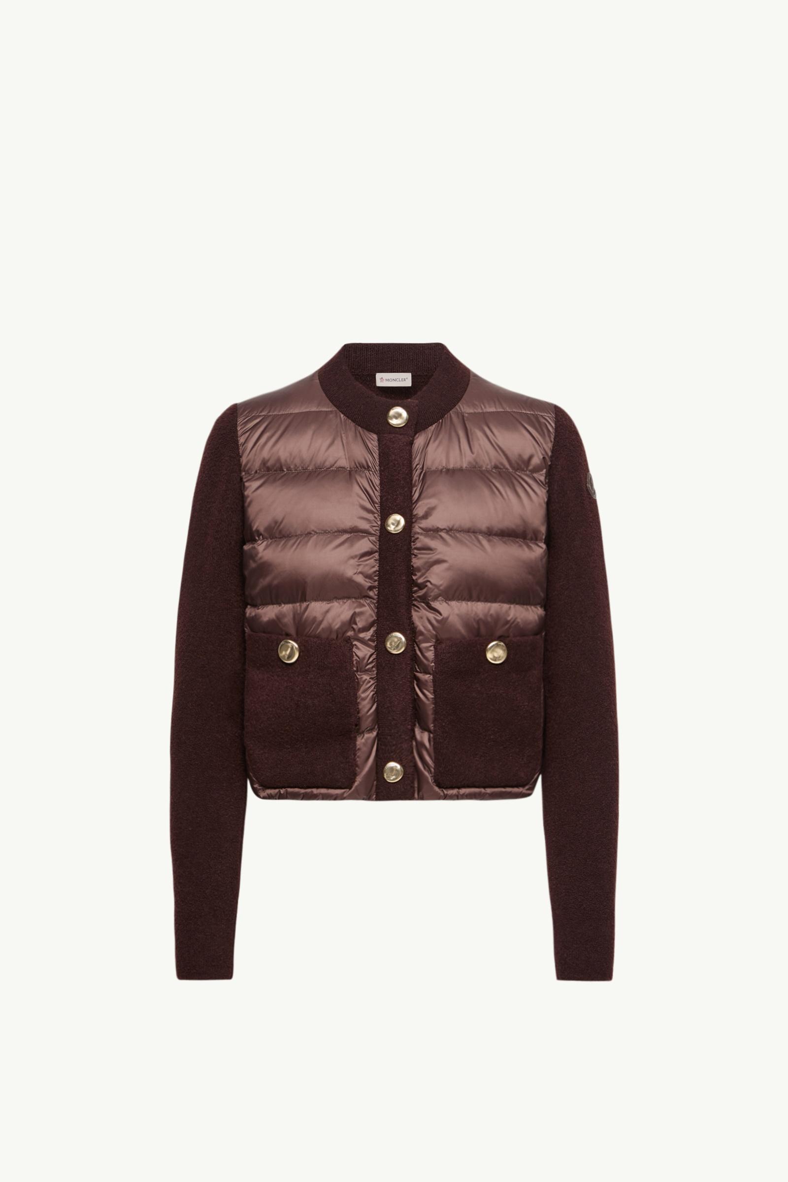 Cardigan matelassé en laine bouclée mélangée Femmes Marron Moncler, 1 of 0