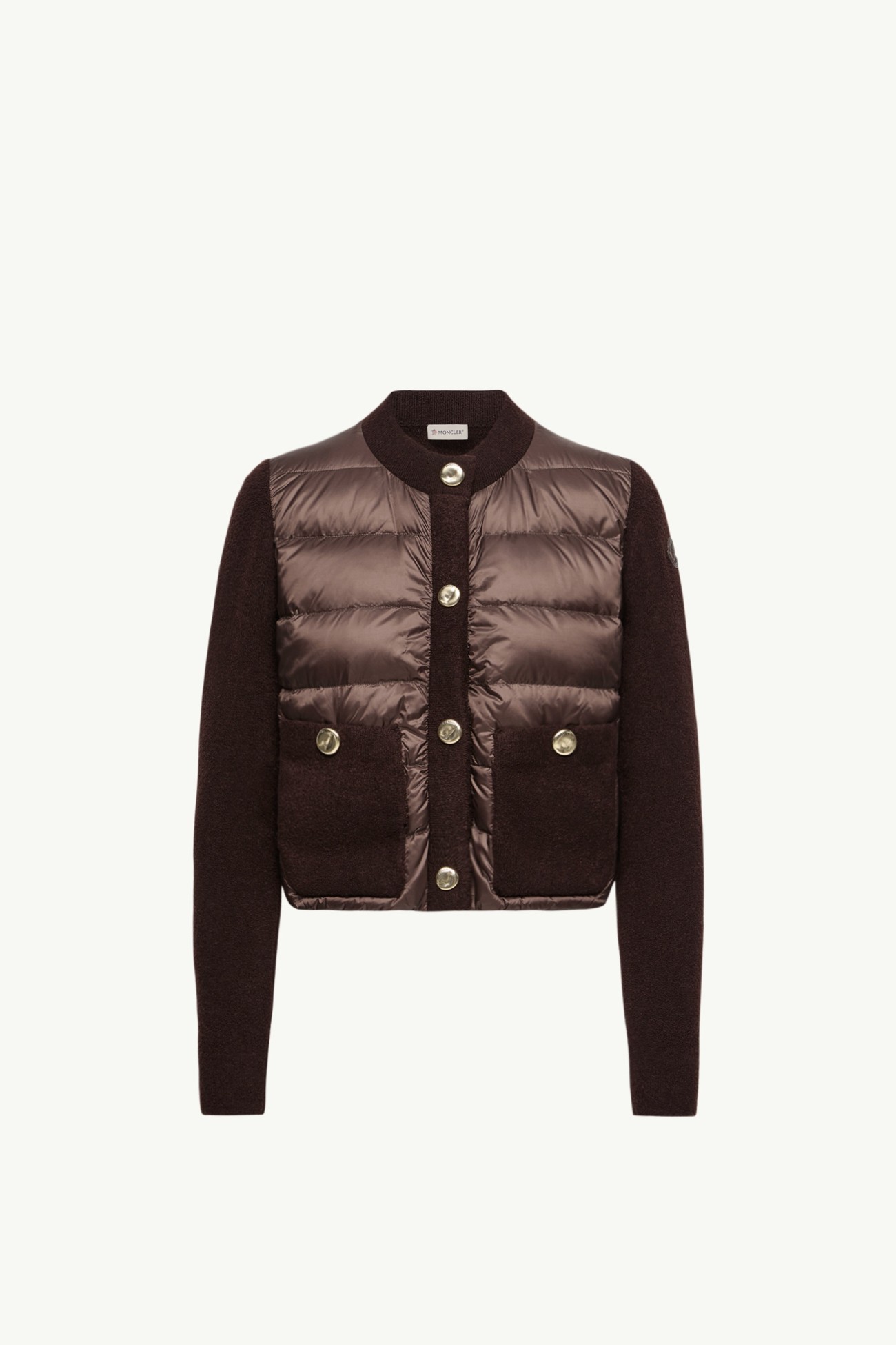 Bouclé Wool Blend Padded Cardigan Women Brown Moncler 2