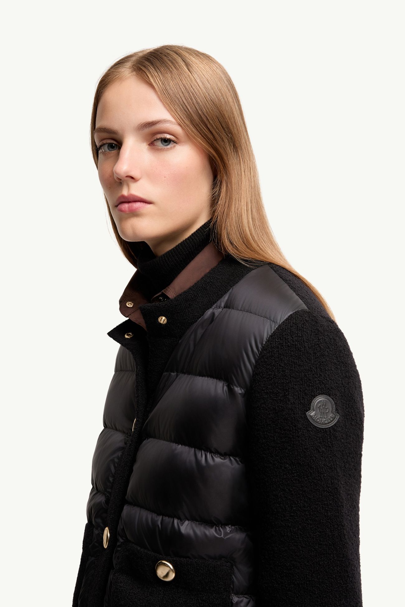 Wattierte Strickjacke aus Bouclé-Wollmischung Damen Schwarz Moncler 1