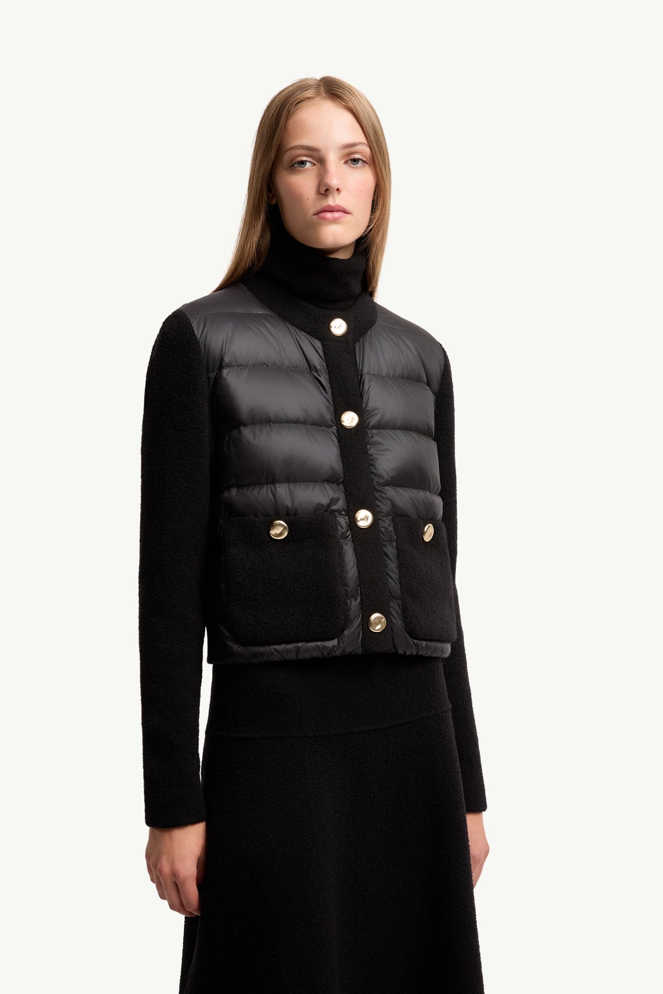 Wattierte Strickjacke aus Bouclé-Wollmischung Damen Schwarz Moncler 3