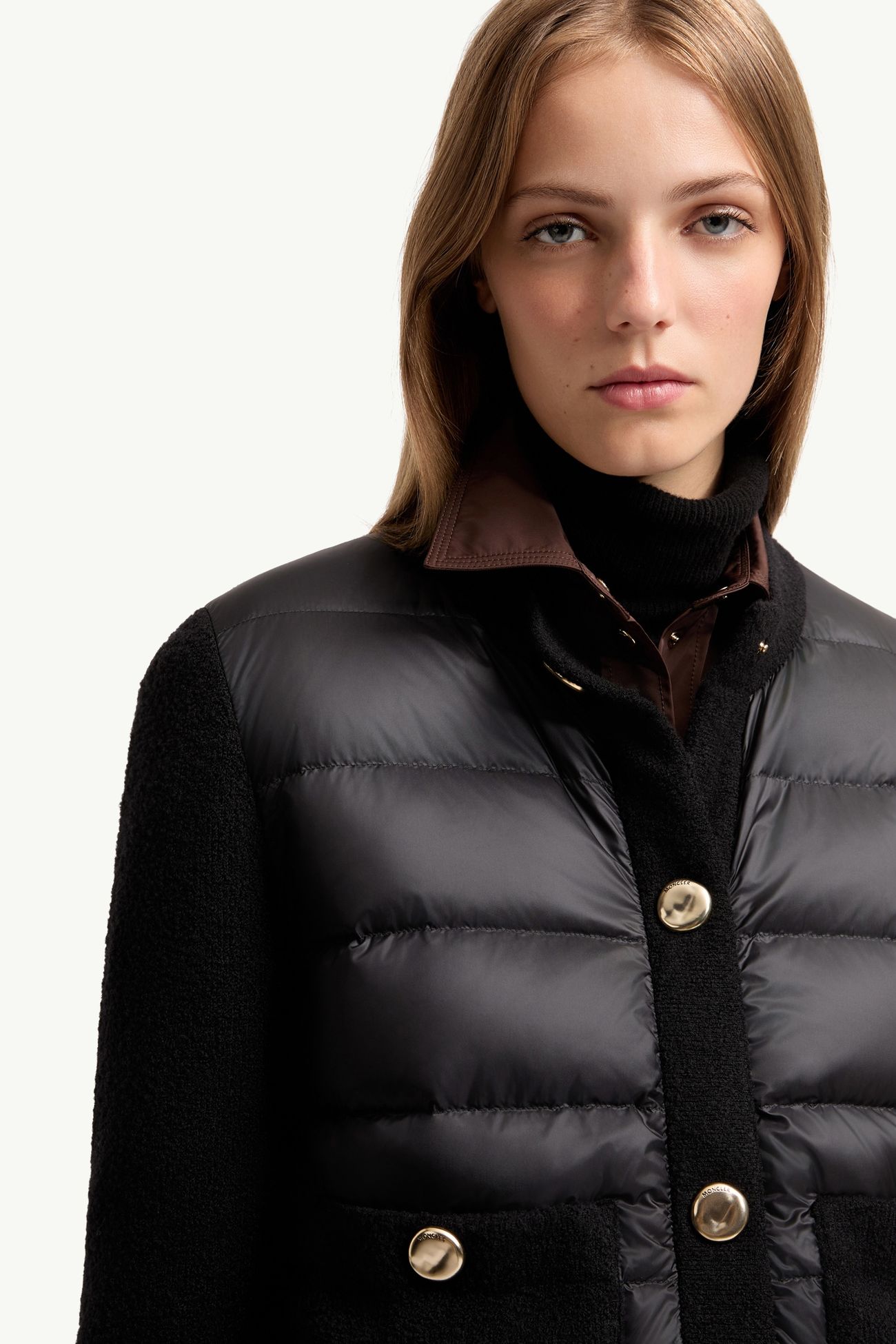 Wattierte Strickjacke aus Bouclé-Wollmischung Damen Schwarz Moncler 5