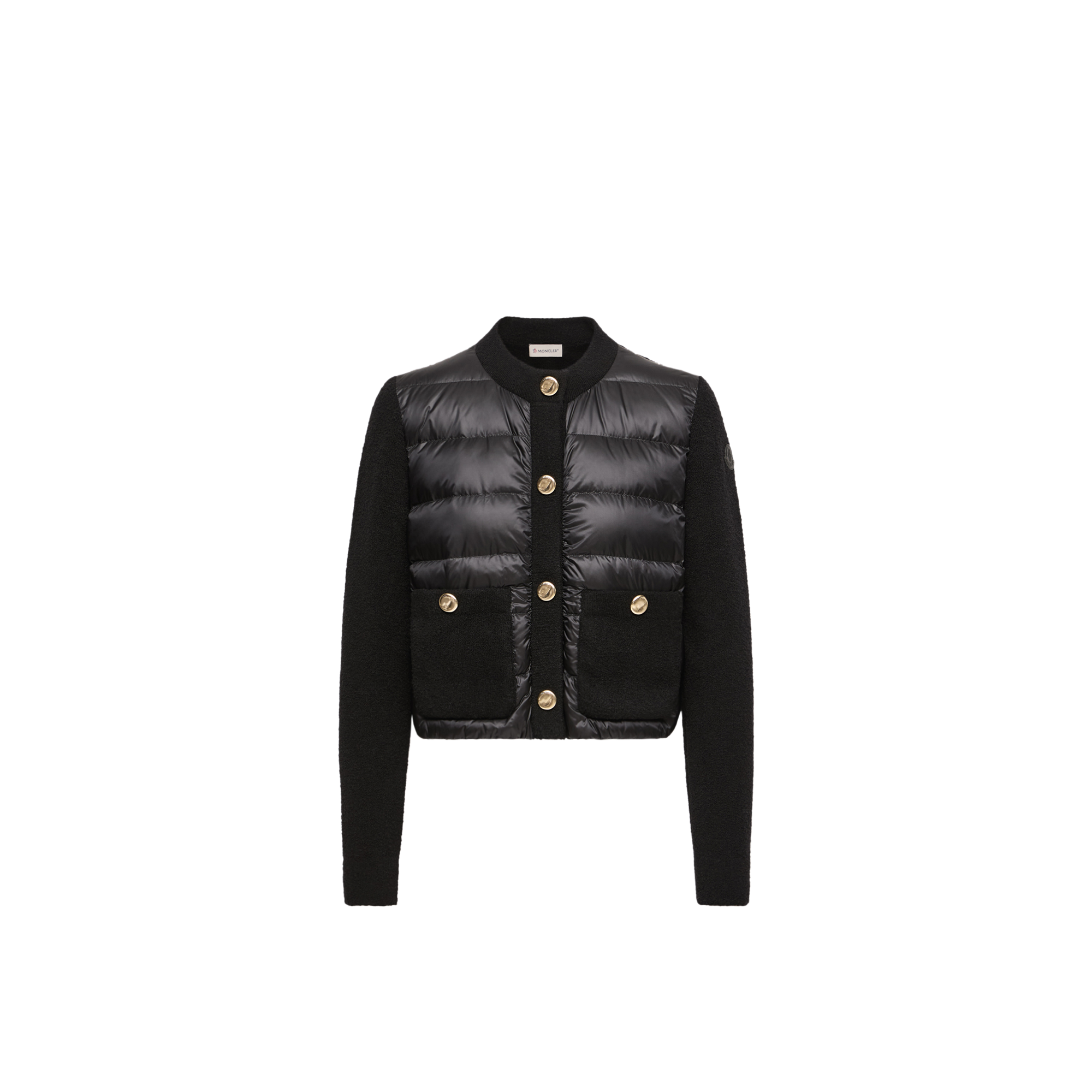 Moncler Bouclé Wool Blend Padded Cardigan for Women in Black, Size: Xs