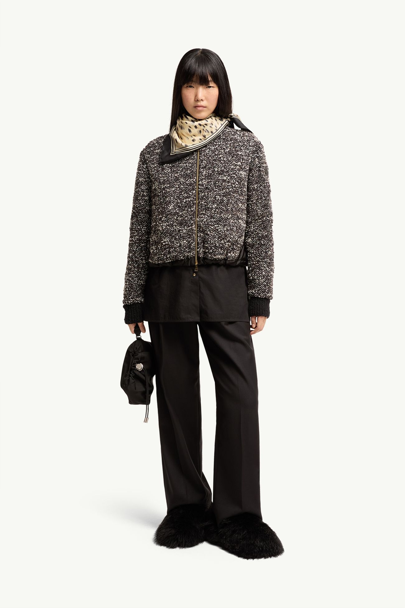 Cardigan imbottito con zip e logo in pelle Donna Grigio Scuro Moncler 0
