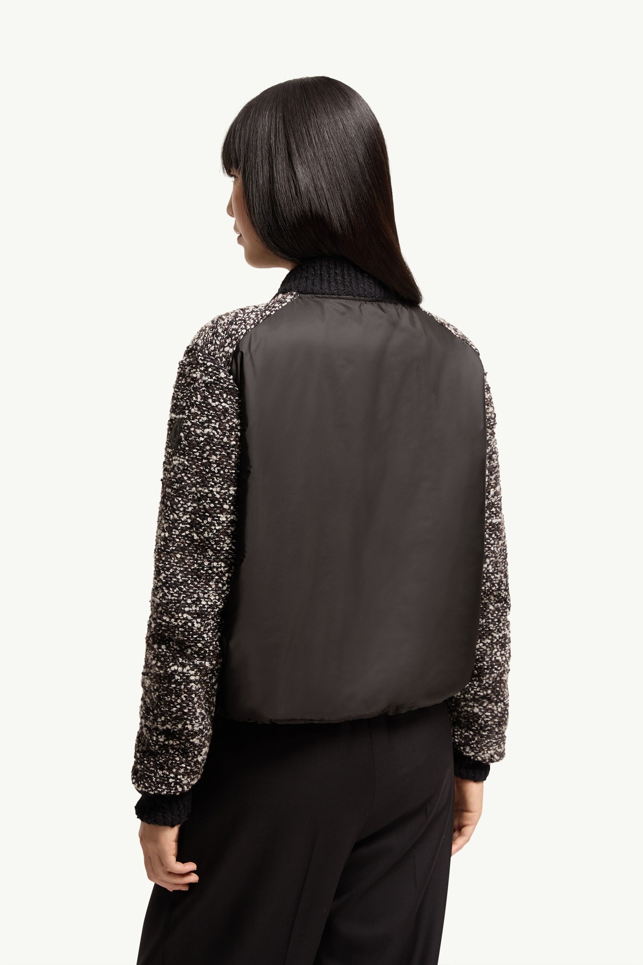 Leather Logo Zip-Up Padded Cardigan Women Dark Gray Moncler 4