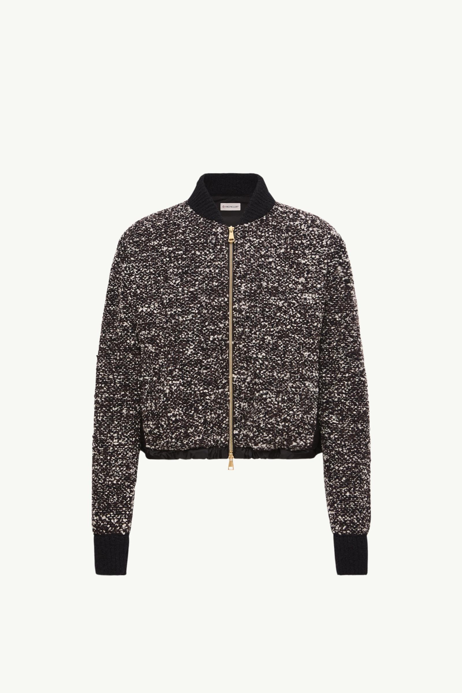 皮革標誌拉鏈夾層開襟毛衣 女士 深灰色 Moncler, 1 of 0