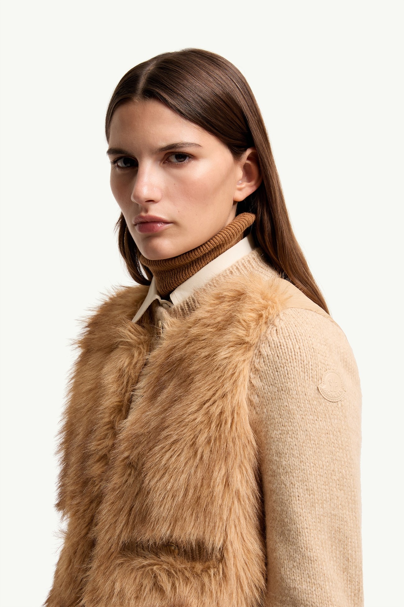 羊駝毛羊毛混紡夾層開襟毛衣 女士 米色 Moncler 1