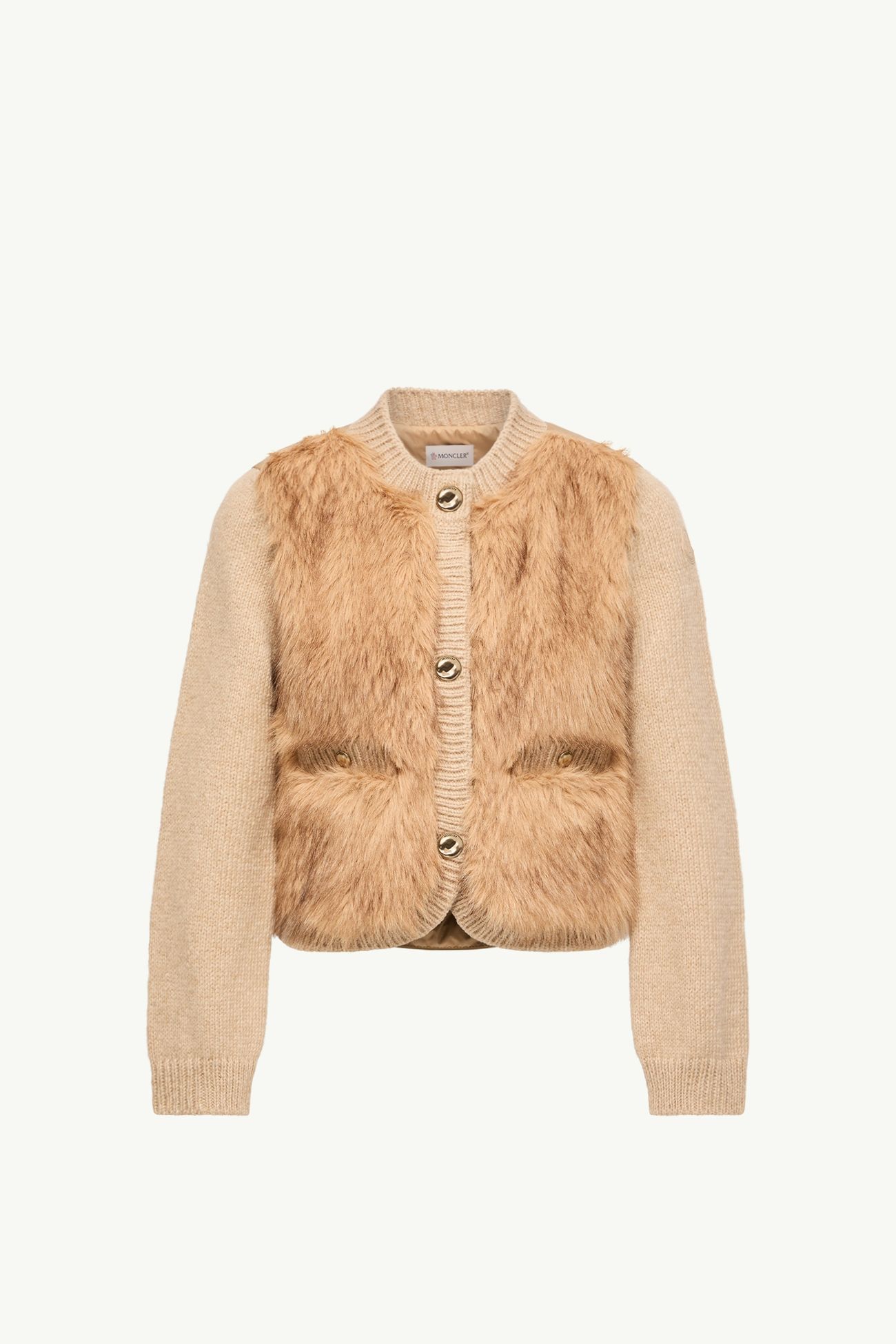 羊駝毛羊毛混紡夾層開襟毛衣 女士 米色 Moncler 2