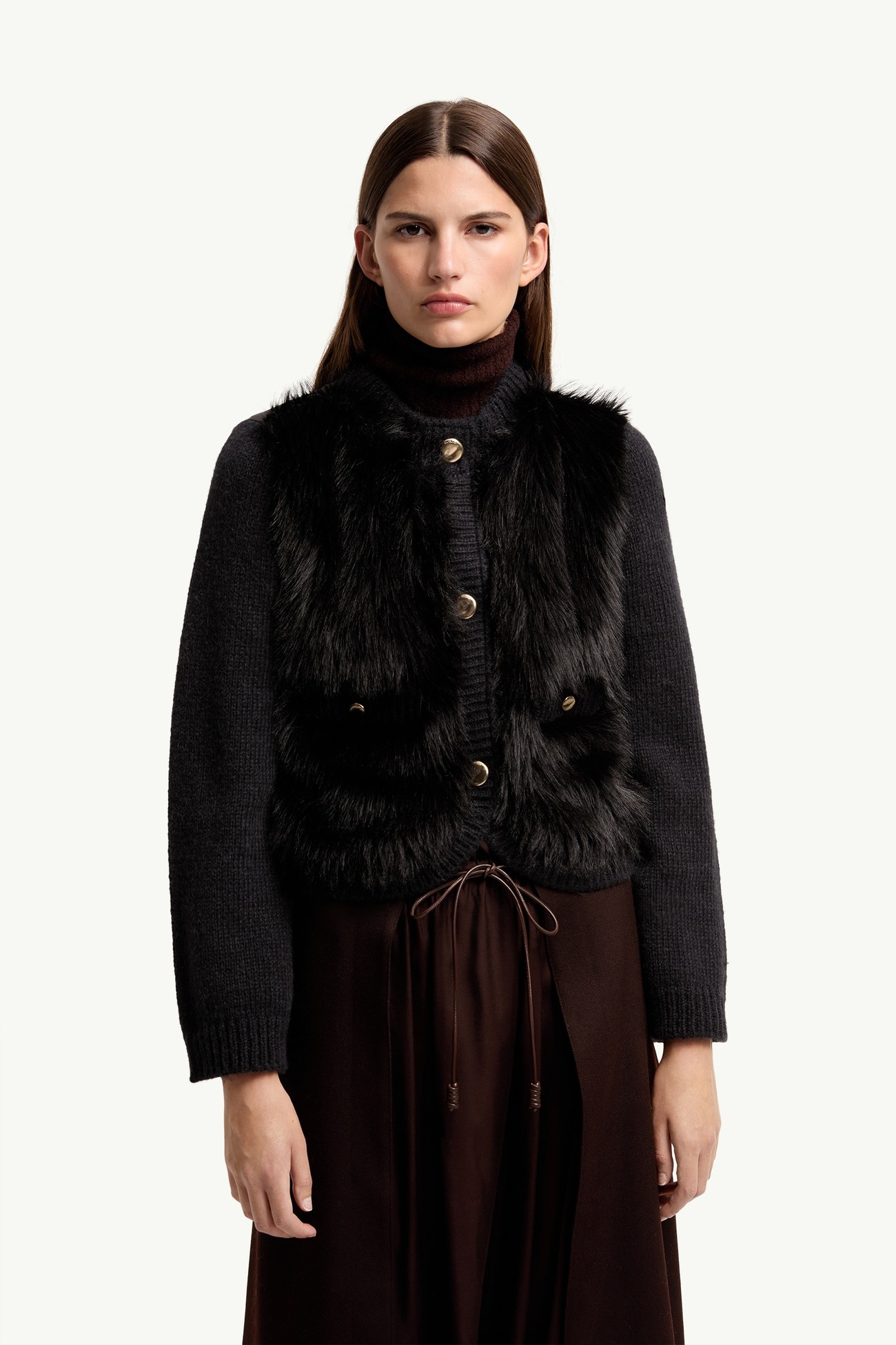 女士羊驼毛和羊毛混纺加衬开衫 女士 黑色 Moncler 3