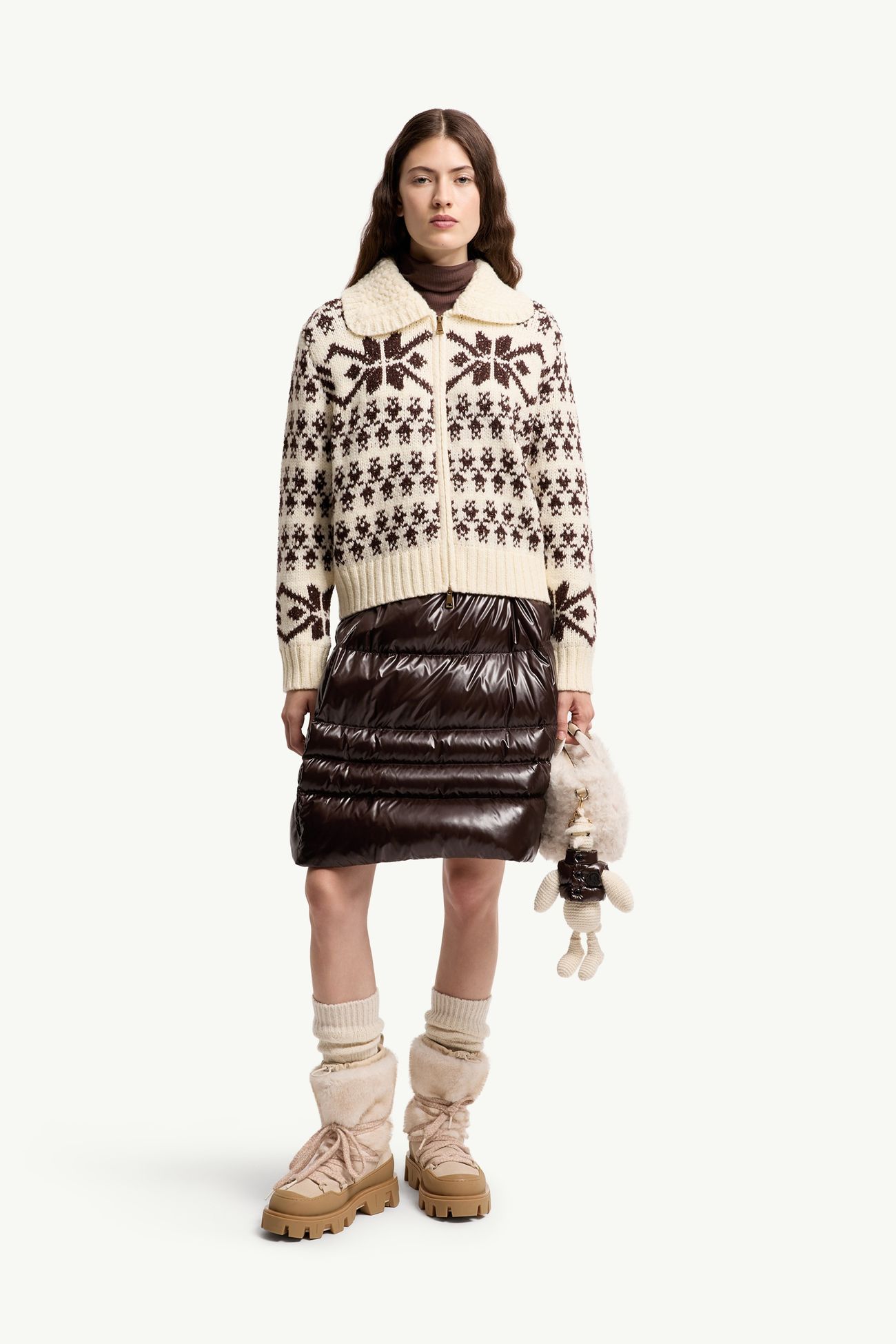Jacquard Sequin Zip-Up Cardigan Women White Ivory Moncler 0