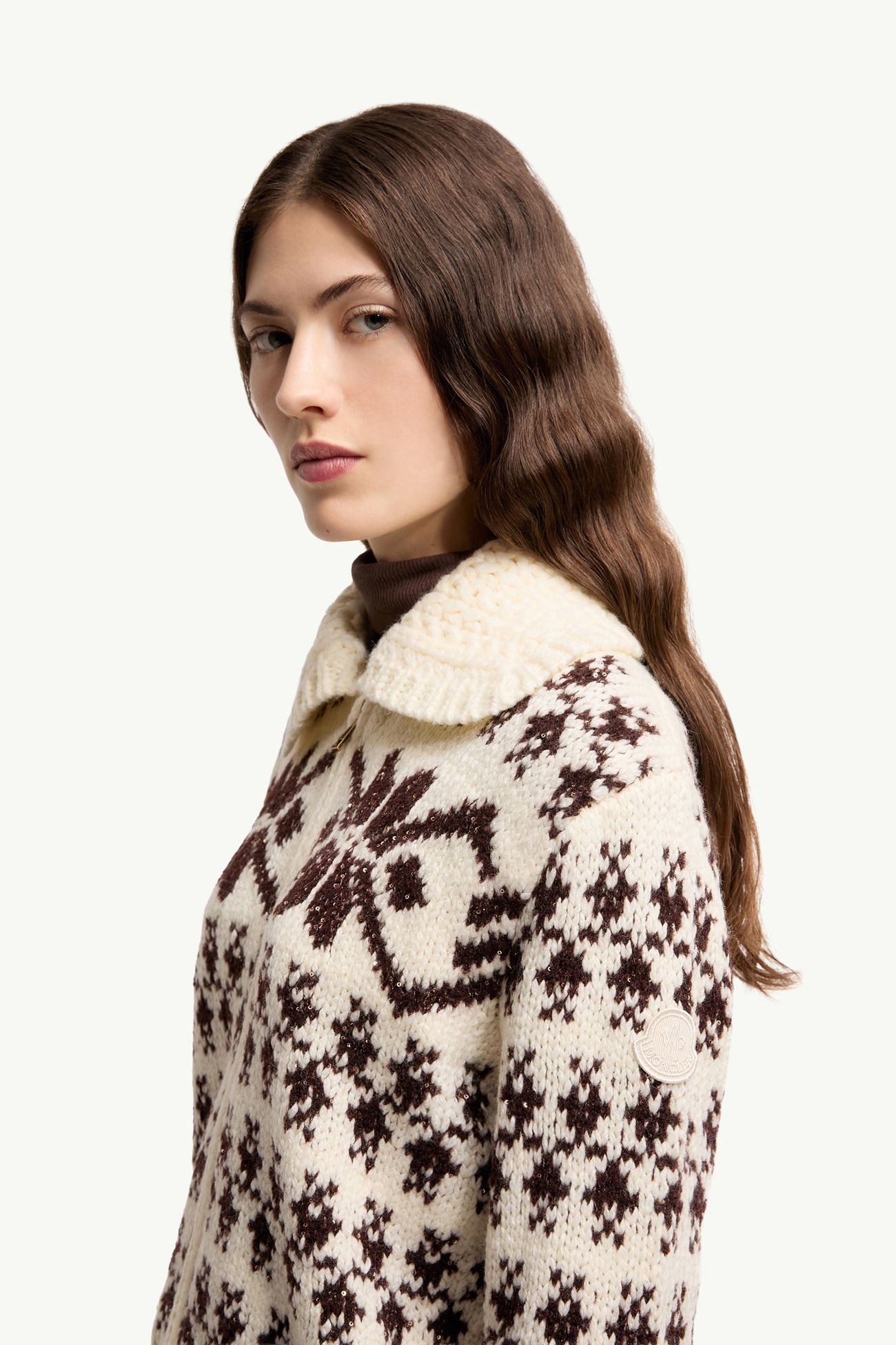 Strickjacke aus Jacquard mit Pailletten und Reißverschluss Damen Weiß-Elfenbein Moncler 1