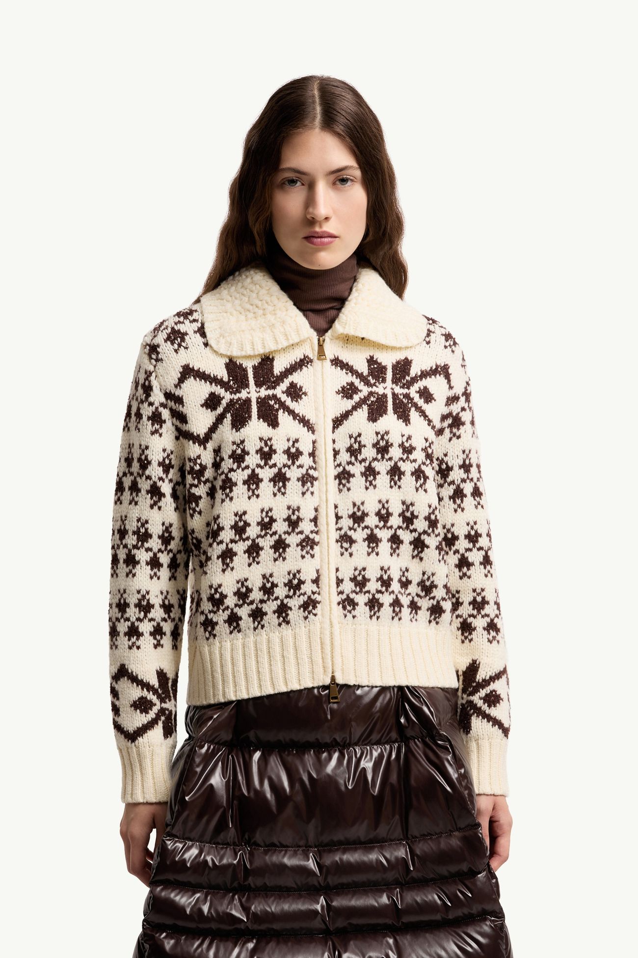 Jacquard Sequin Zip-Up Cardigan Women White Ivory Moncler 3