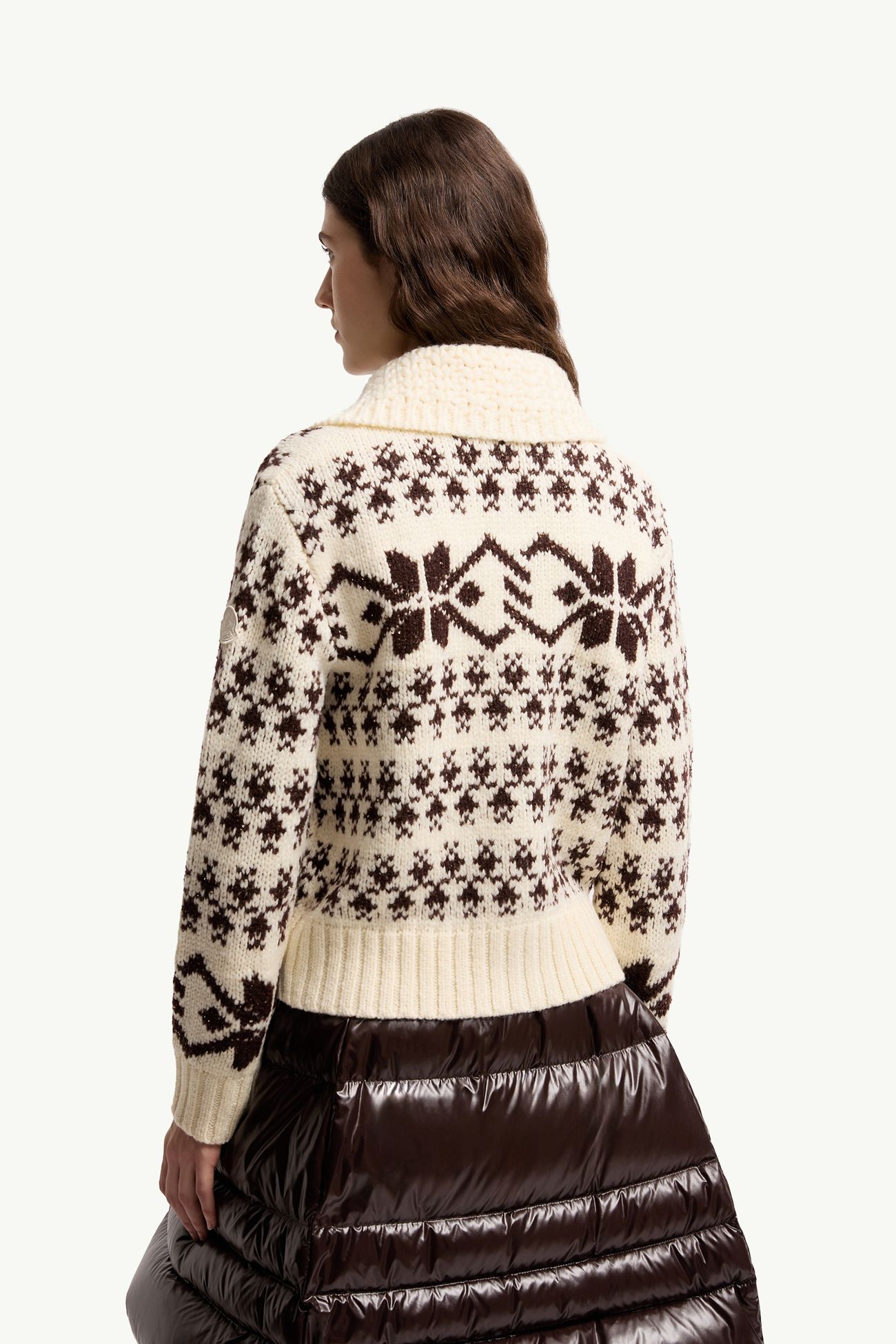 Strickjacke aus Jacquard mit Pailletten und Reißverschluss Damen Weiß-Elfenbein Moncler 4