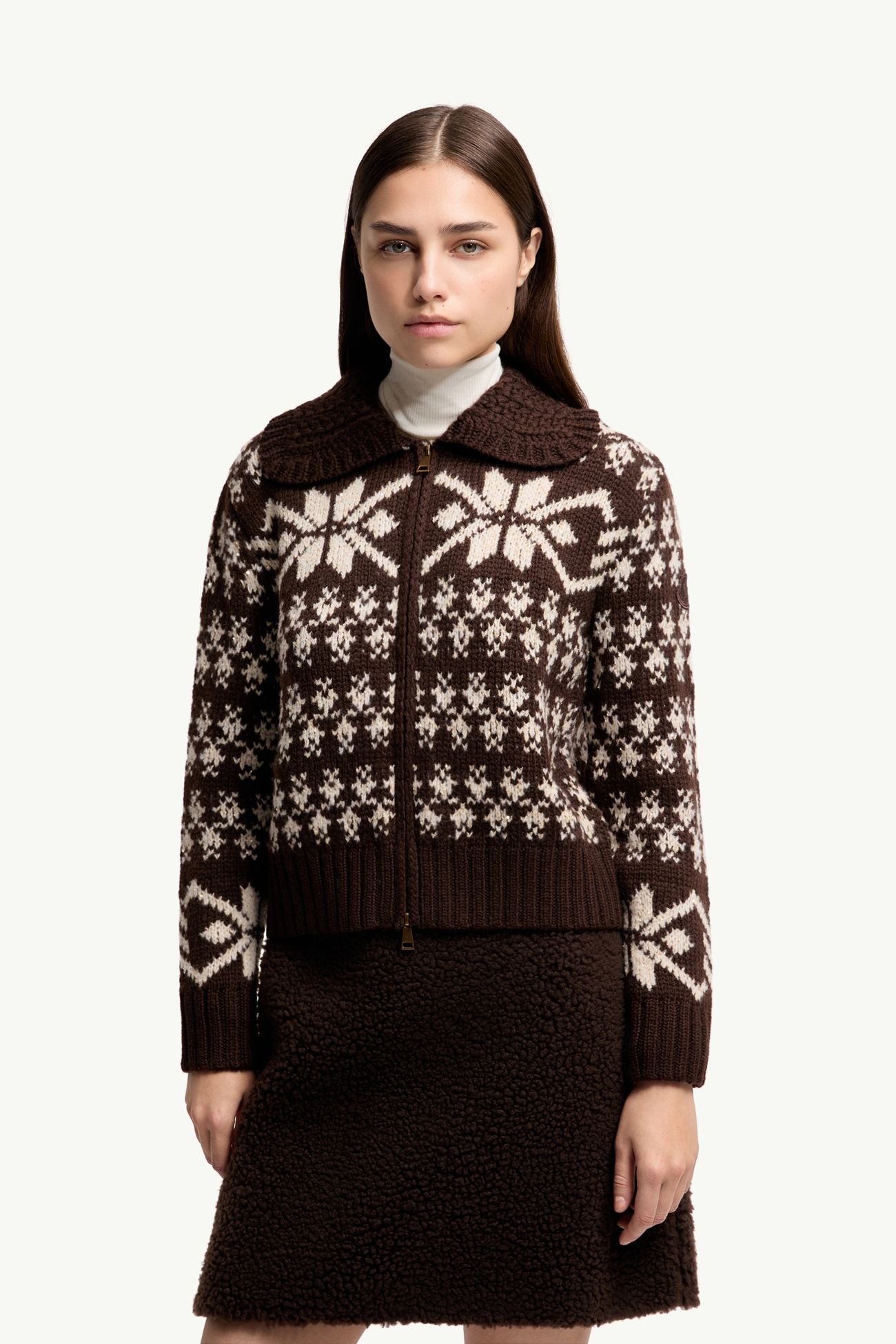 Strickjacke aus Jacquard mit Pailletten und Reißverschluss Damen Braun Moncler 3