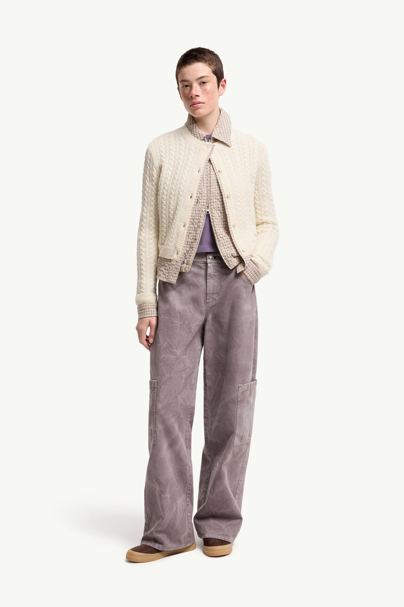 Cardigan en laine et cachemire à maille torsadée Femmes Blanc Moncler 0