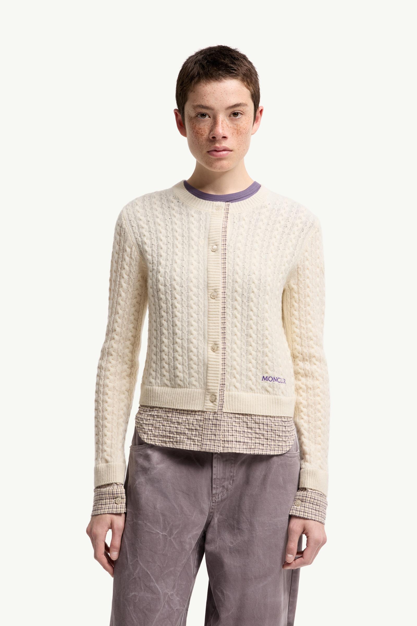 White Cable Knit Wool & Cashmere Blend Cardigan - Sweaters