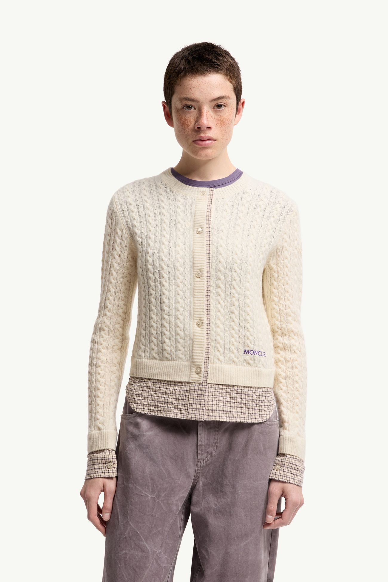 女士绞花针织羊毛和山羊绒混纺开衫 女士 白色 Moncler 3