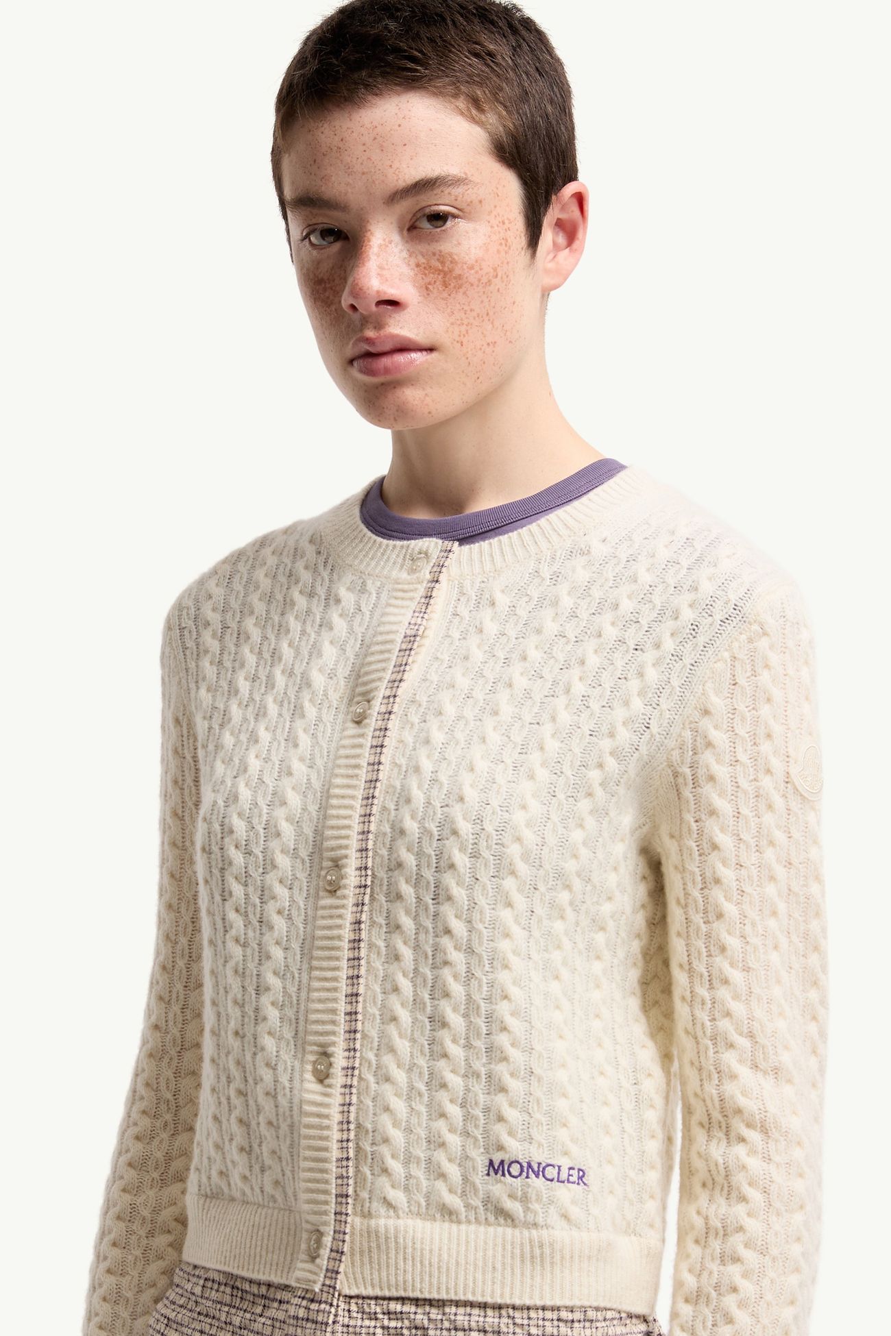 Strickjacke aus einer Woll-Kaschmir-Mischung mit Zopfmuster Damen Weiß Moncler 5